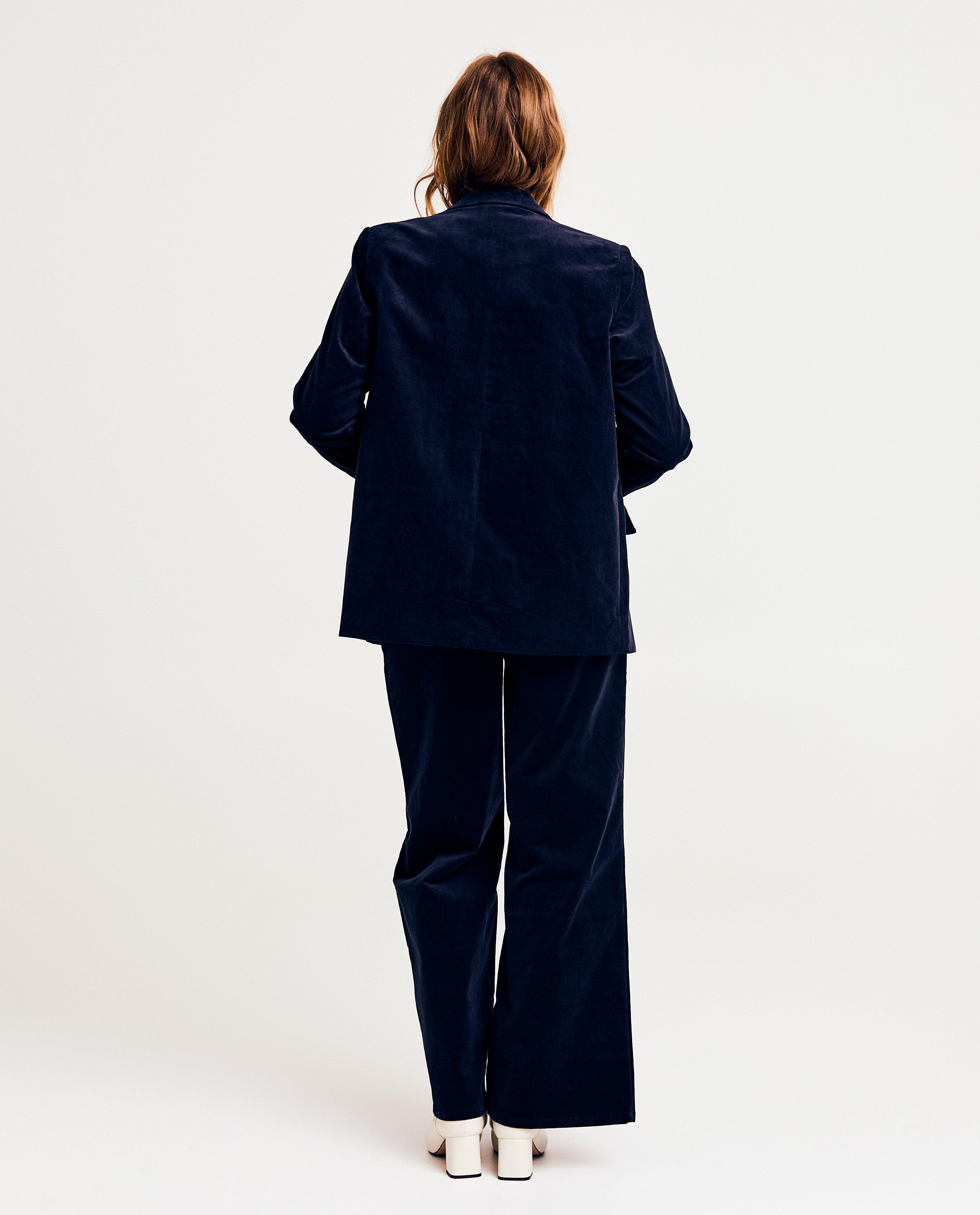 Pantalon en velours de coton bio, coupe &agrave; jambes larges - D&eacute;tails du produit - bleu fonc&eacute; - image num&eacute;ro 3