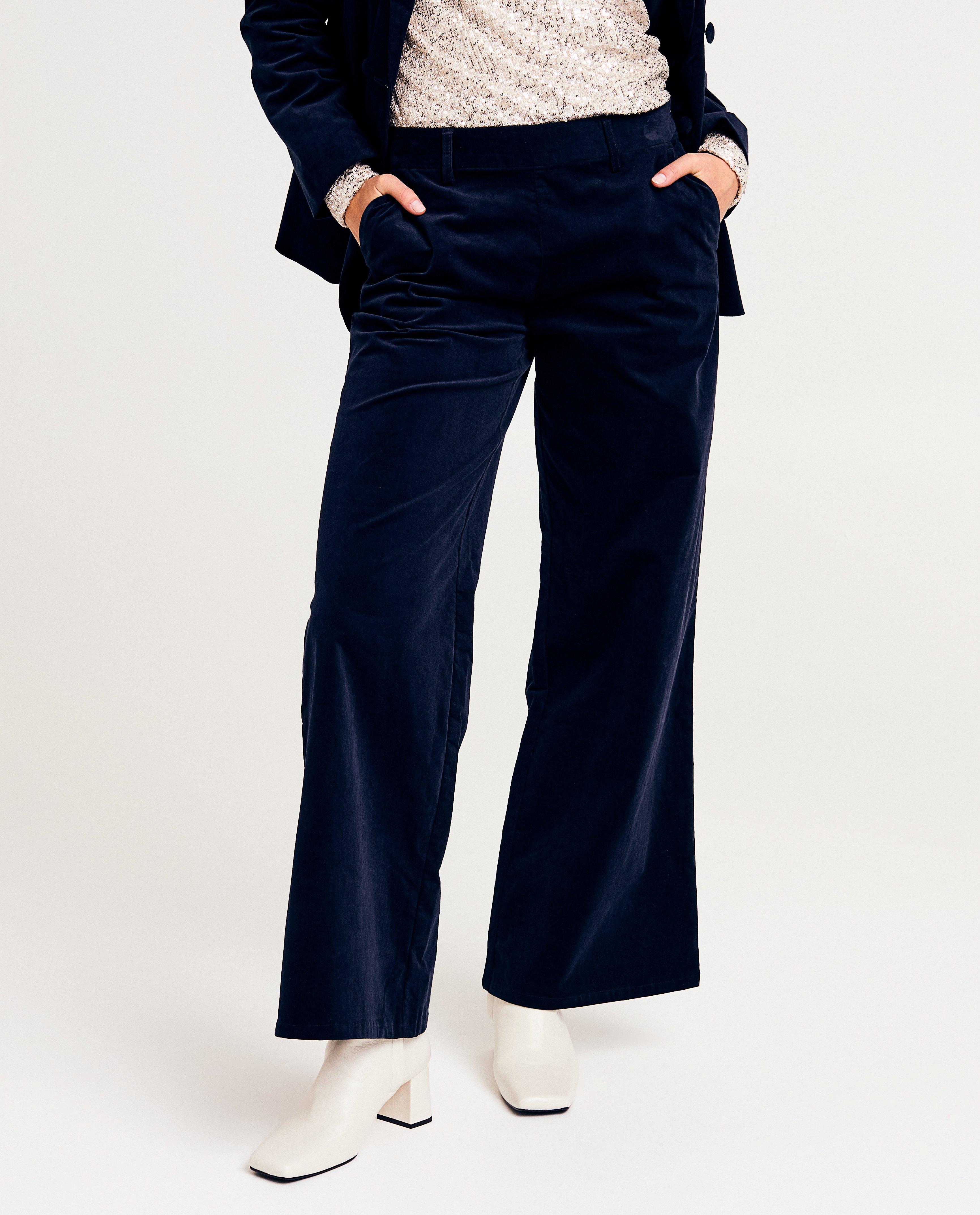 Broeken - Donkerblauwe fluwelen broek, wide fit