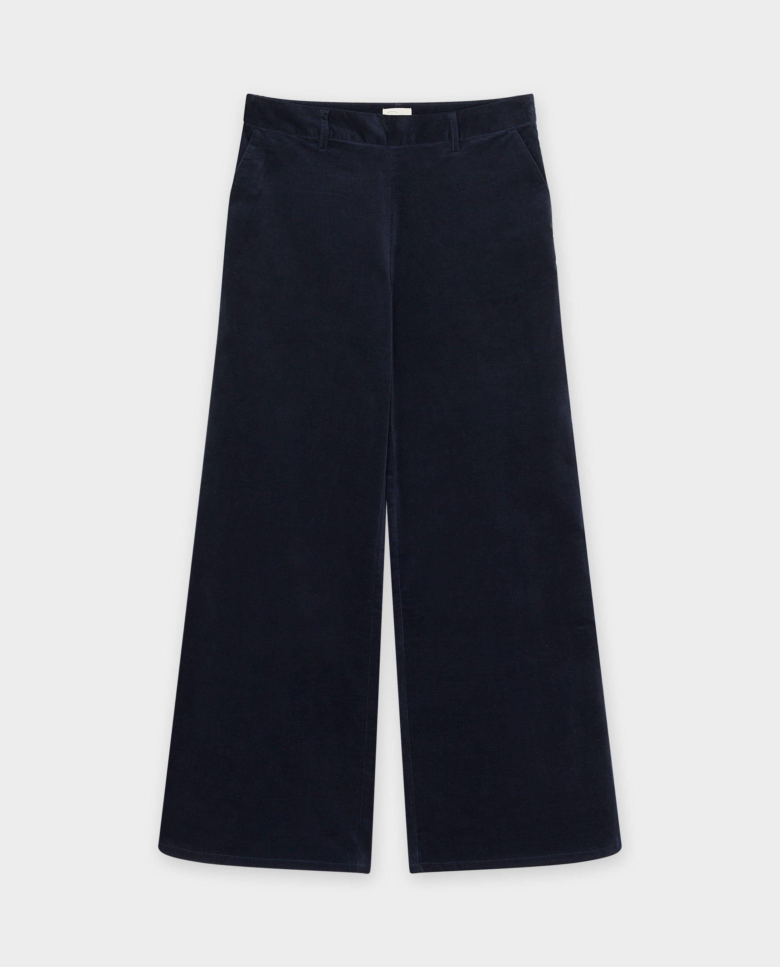 Broeken - Donkerblauwe fluwelen broek, wide fit