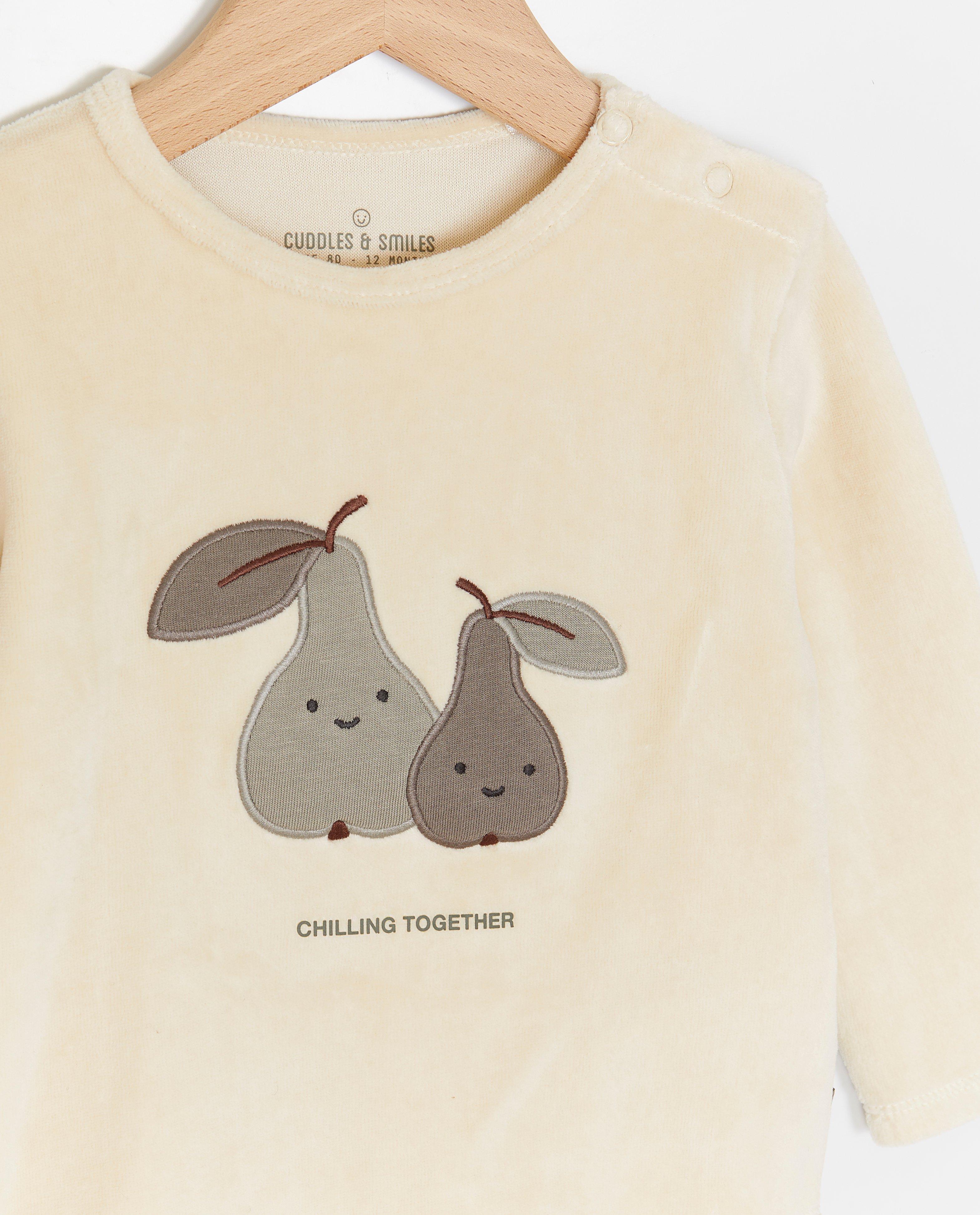 Nachtkleding - Fluwelen pyjama met perenprint