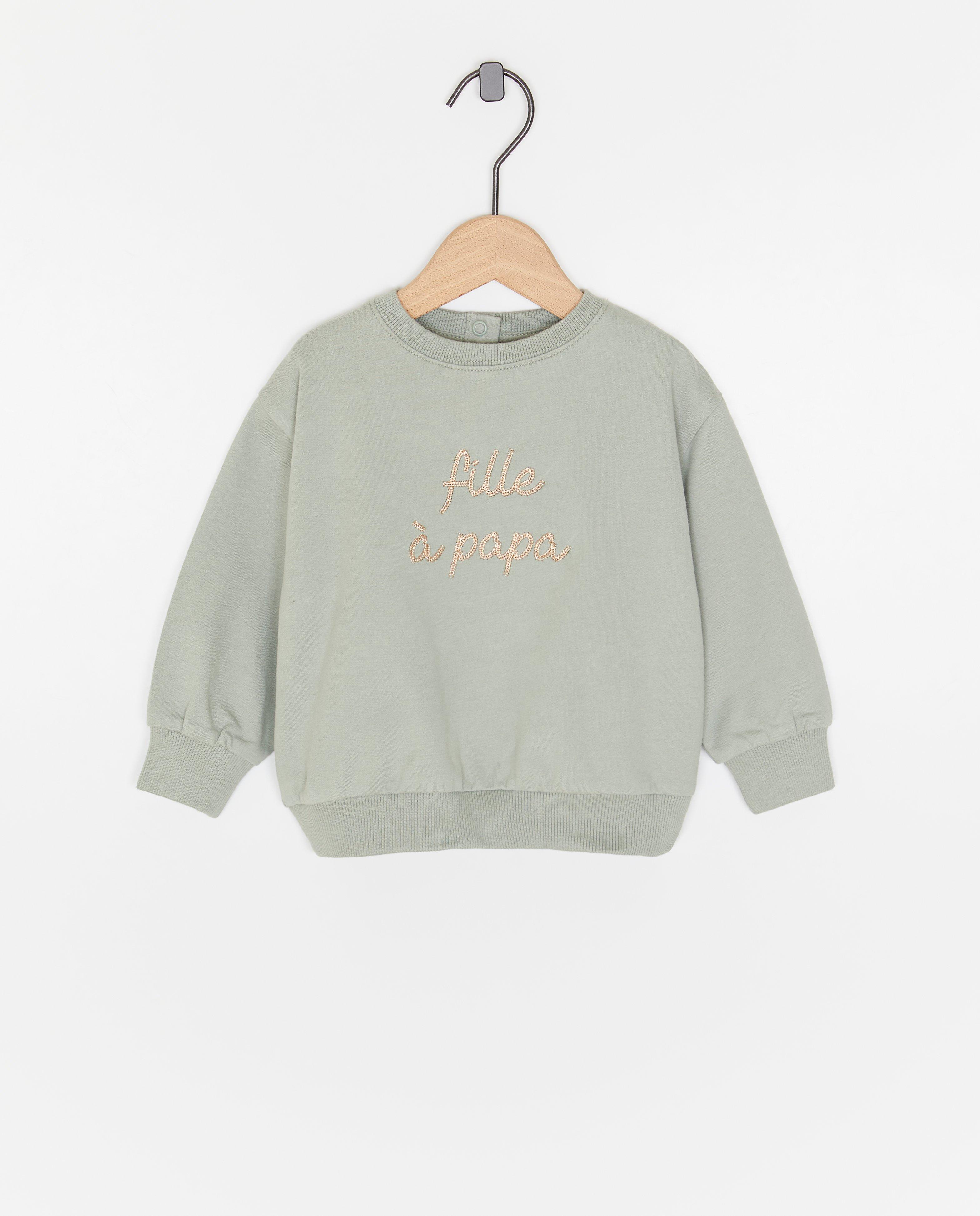 Sweat avec une inscription brod&eacute;e, Fille &agrave; papa - D&eacute;tails du produit - gris - image num&eacute;ro 1