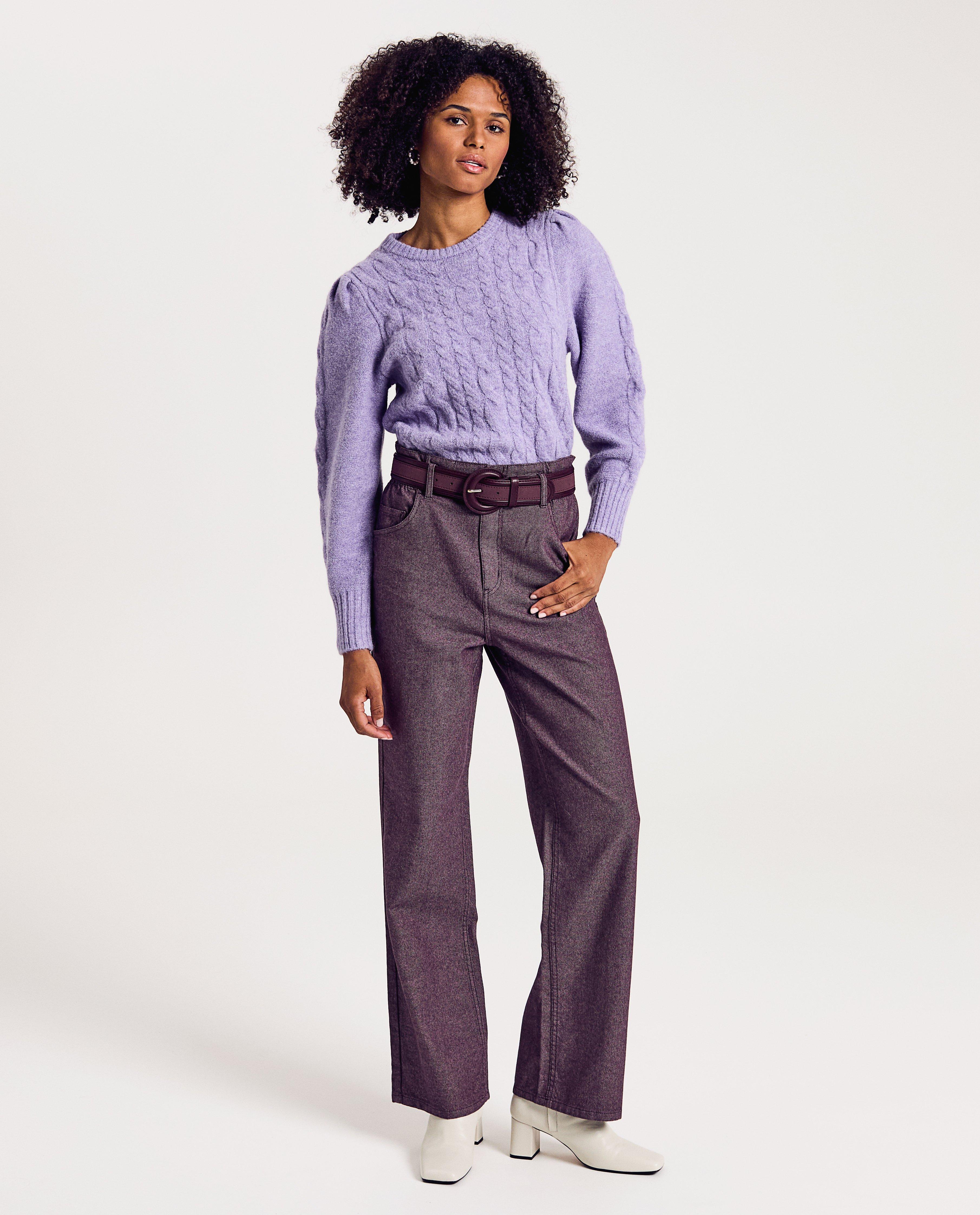 Donkerpaarse broek, wide leg fit - null - Dina Tersago