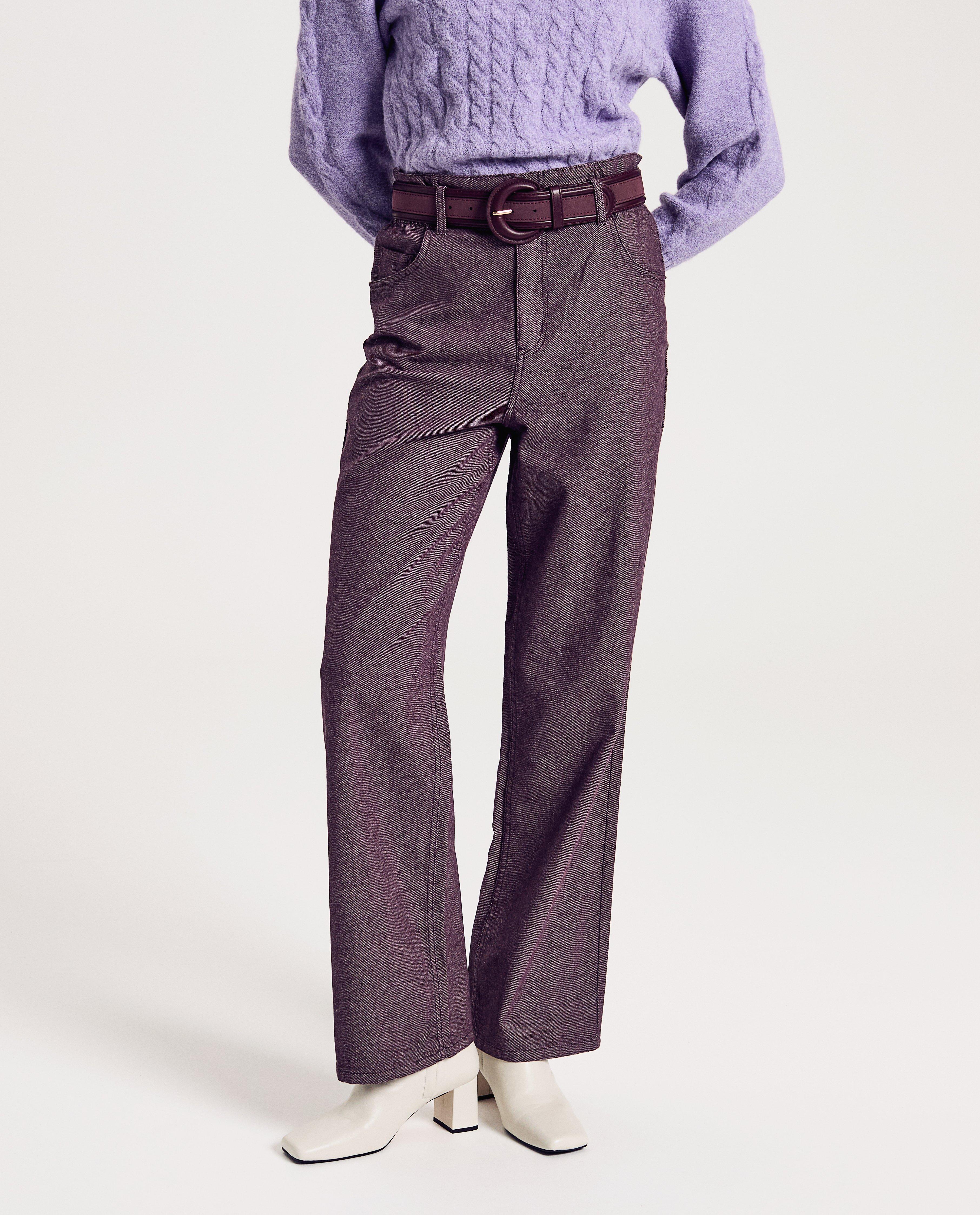 Broeken - Donkerpaarse broek, wide leg fit