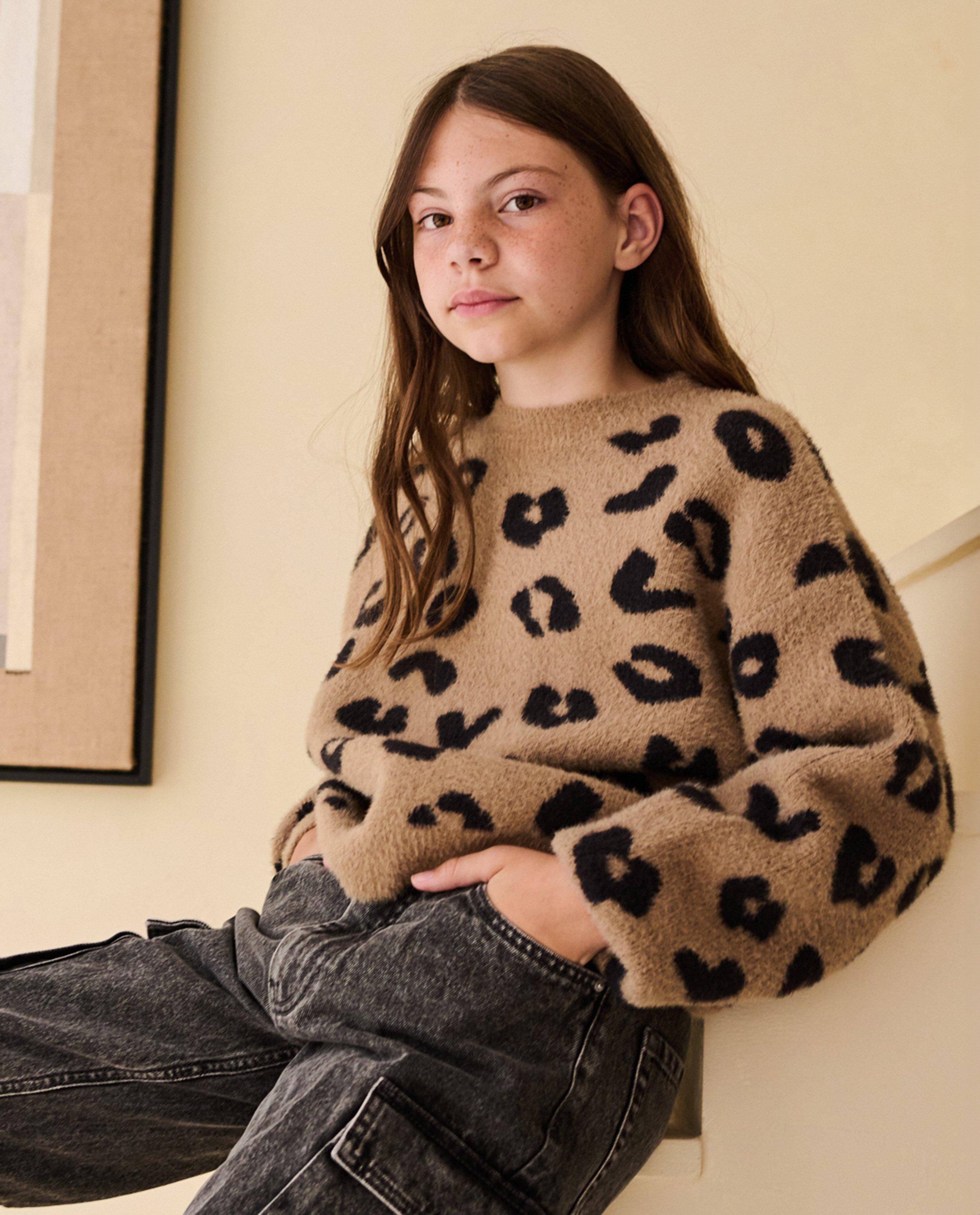 Pull duveteux &agrave; imprim&eacute; l&eacute;opard - D&eacute;tails du produit - beige - image num&eacute;ro 1