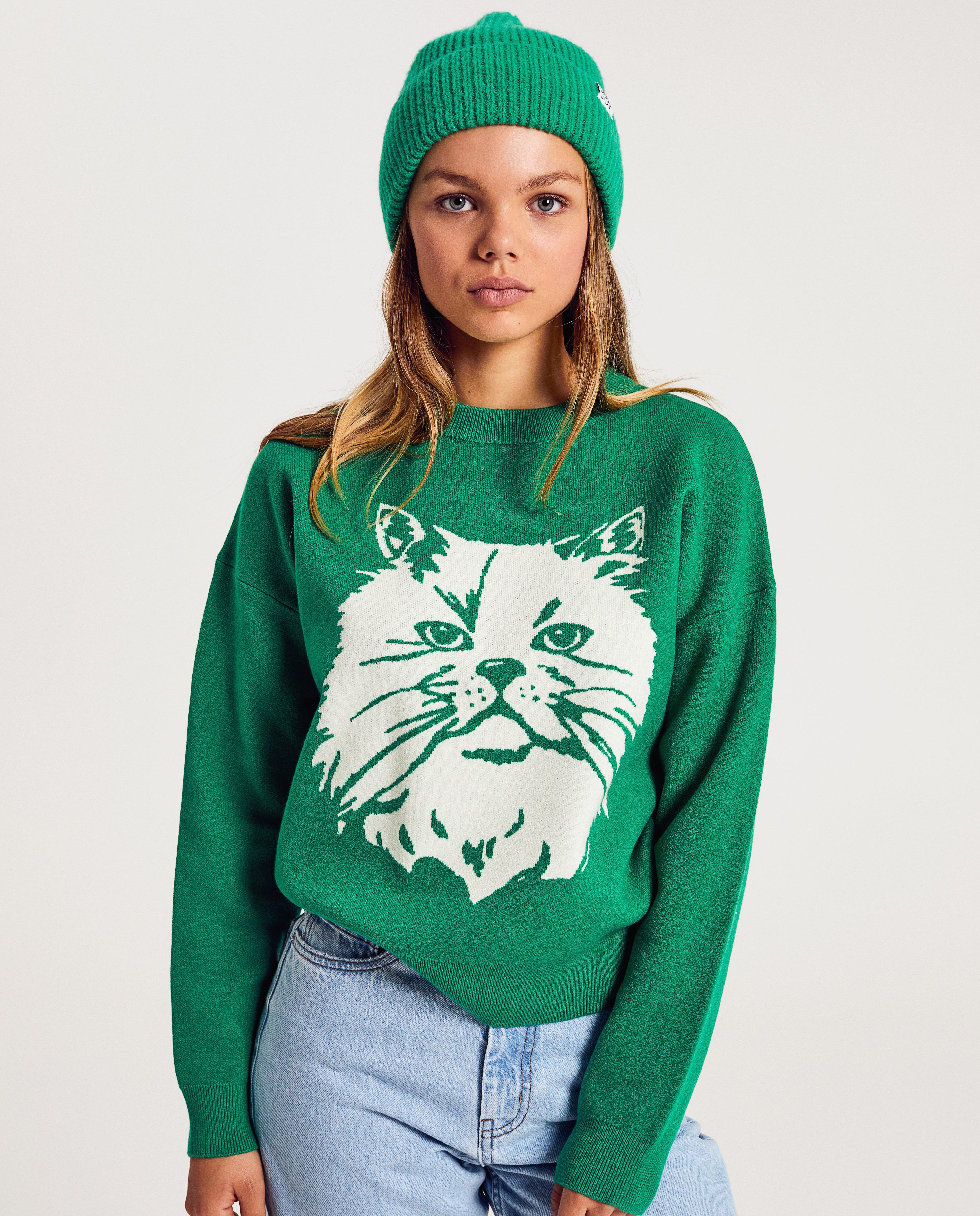 Trui met print kat - Product Detail - khaki - afbeelding nummer 1