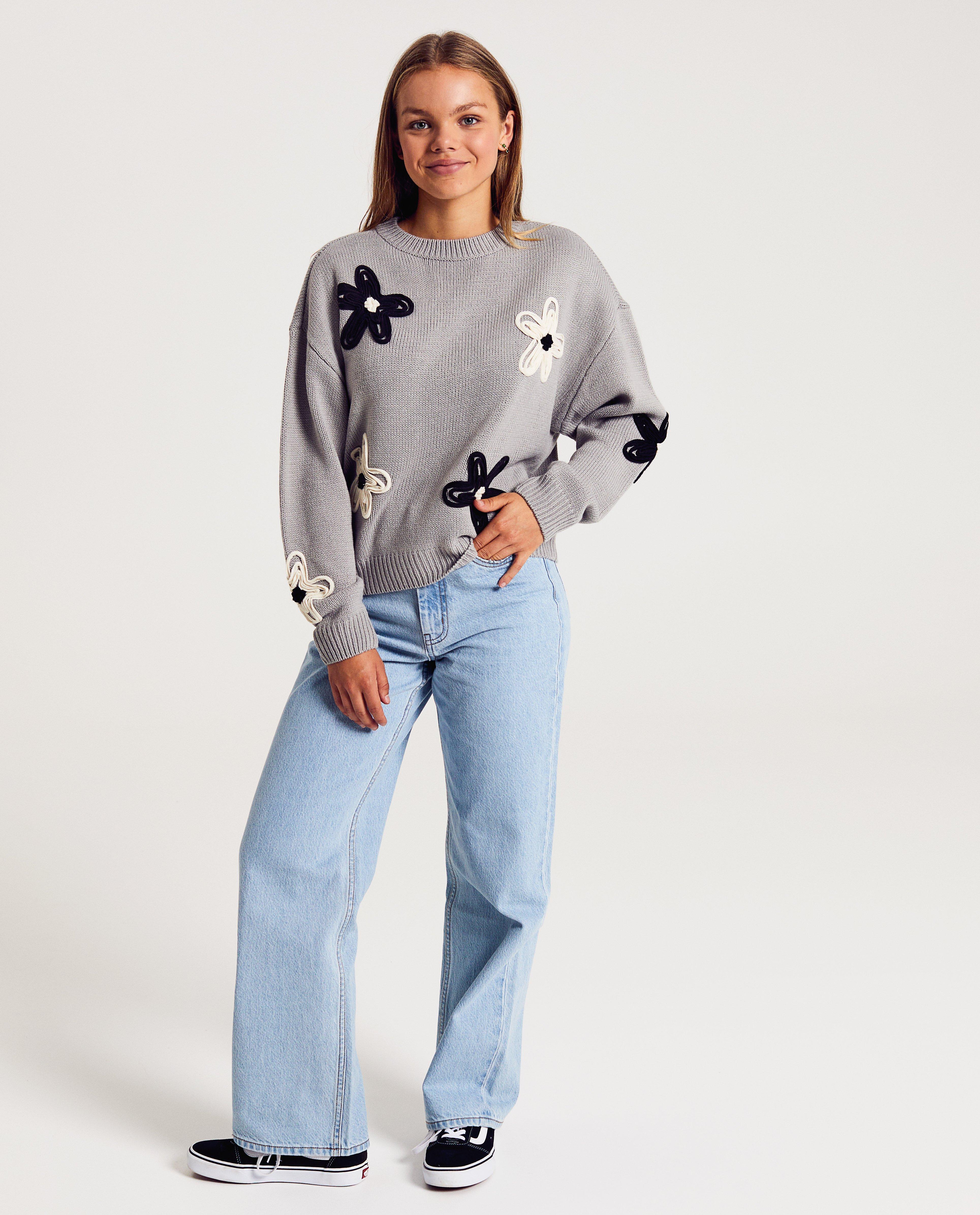 Trui met geborduurde bloemen - Product Detail - grijs - afbeelding nummer 2