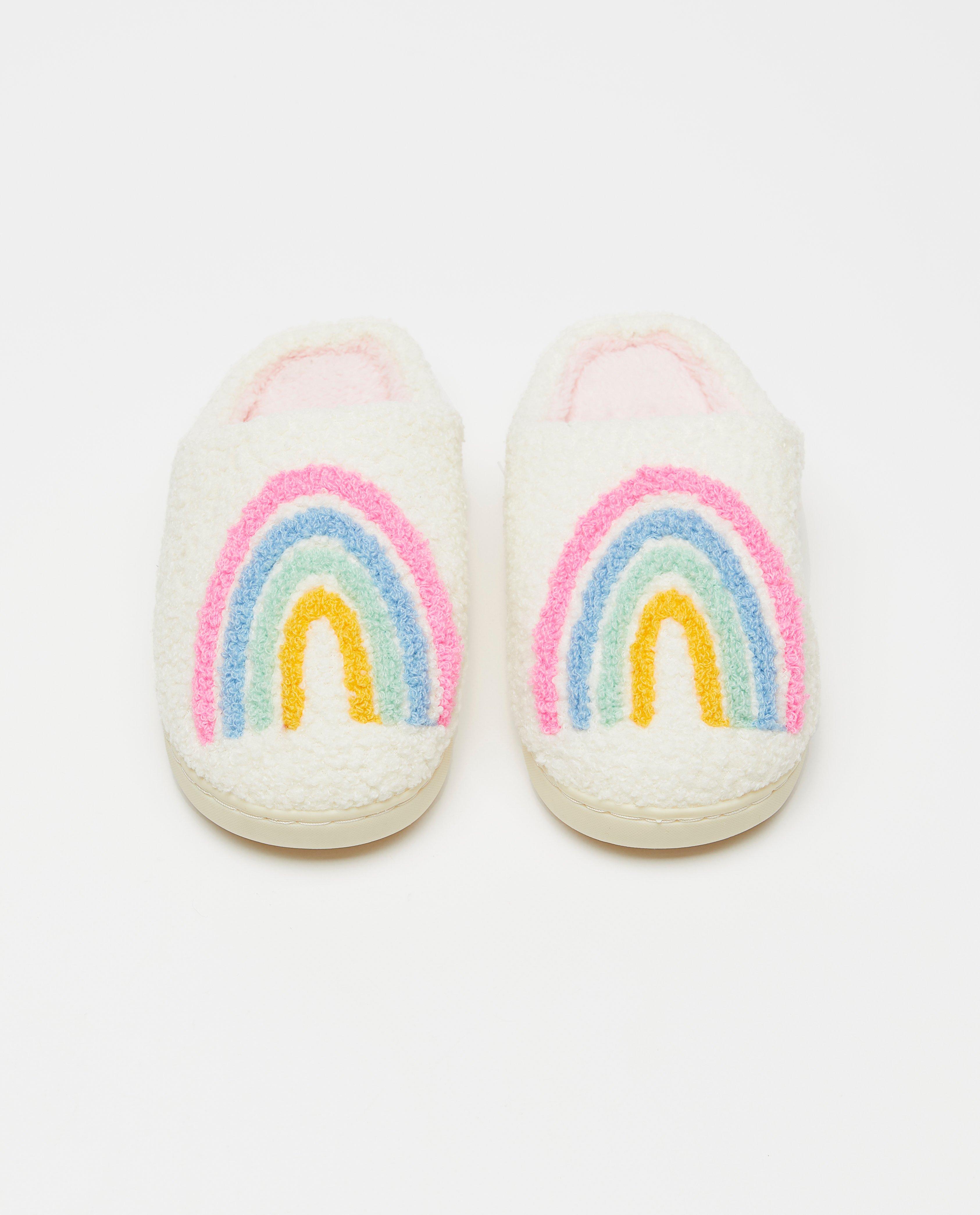 Schoenen - Teddy pantoffels met regenbogen