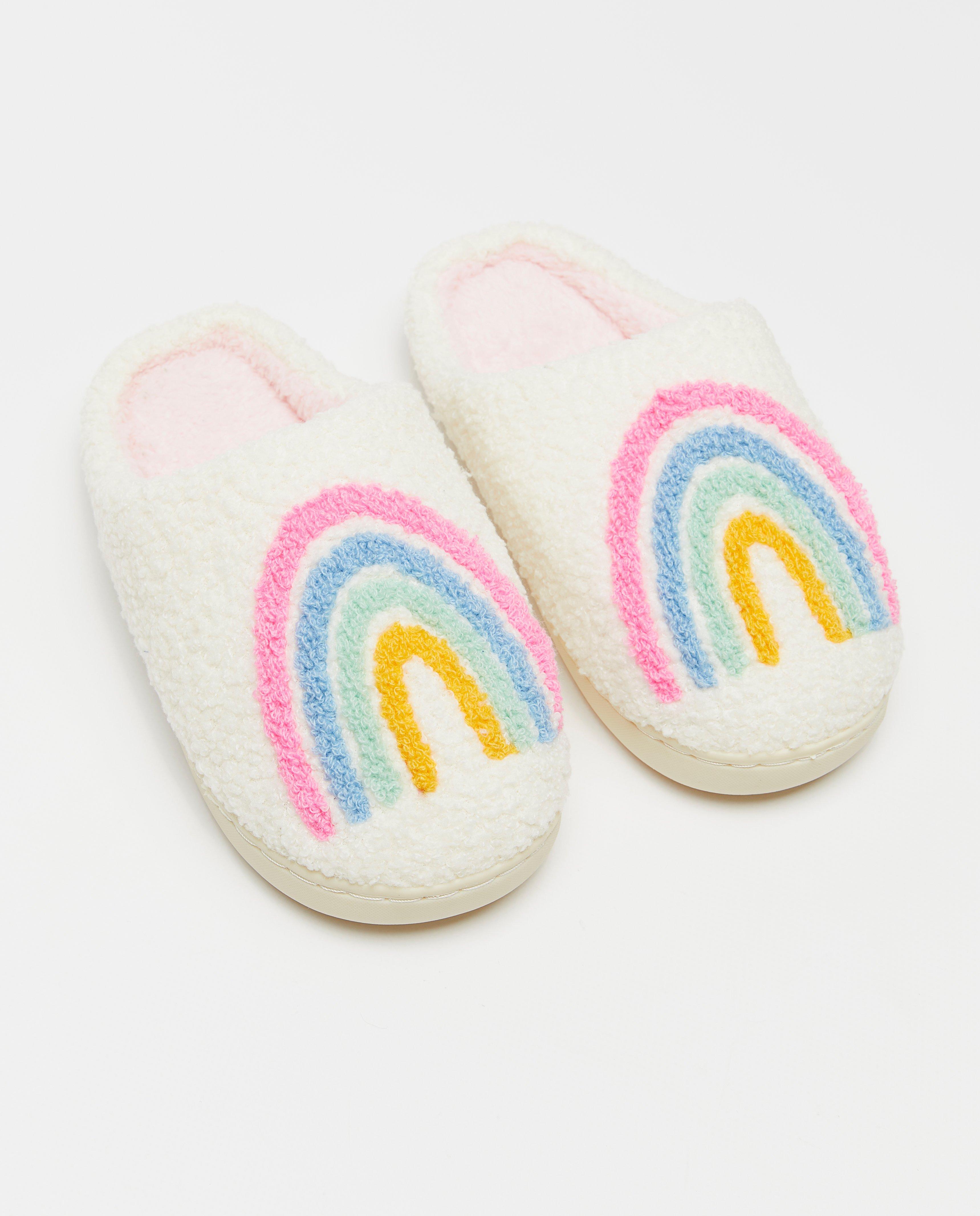 Schoenen - Teddy pantoffels met regenbogen