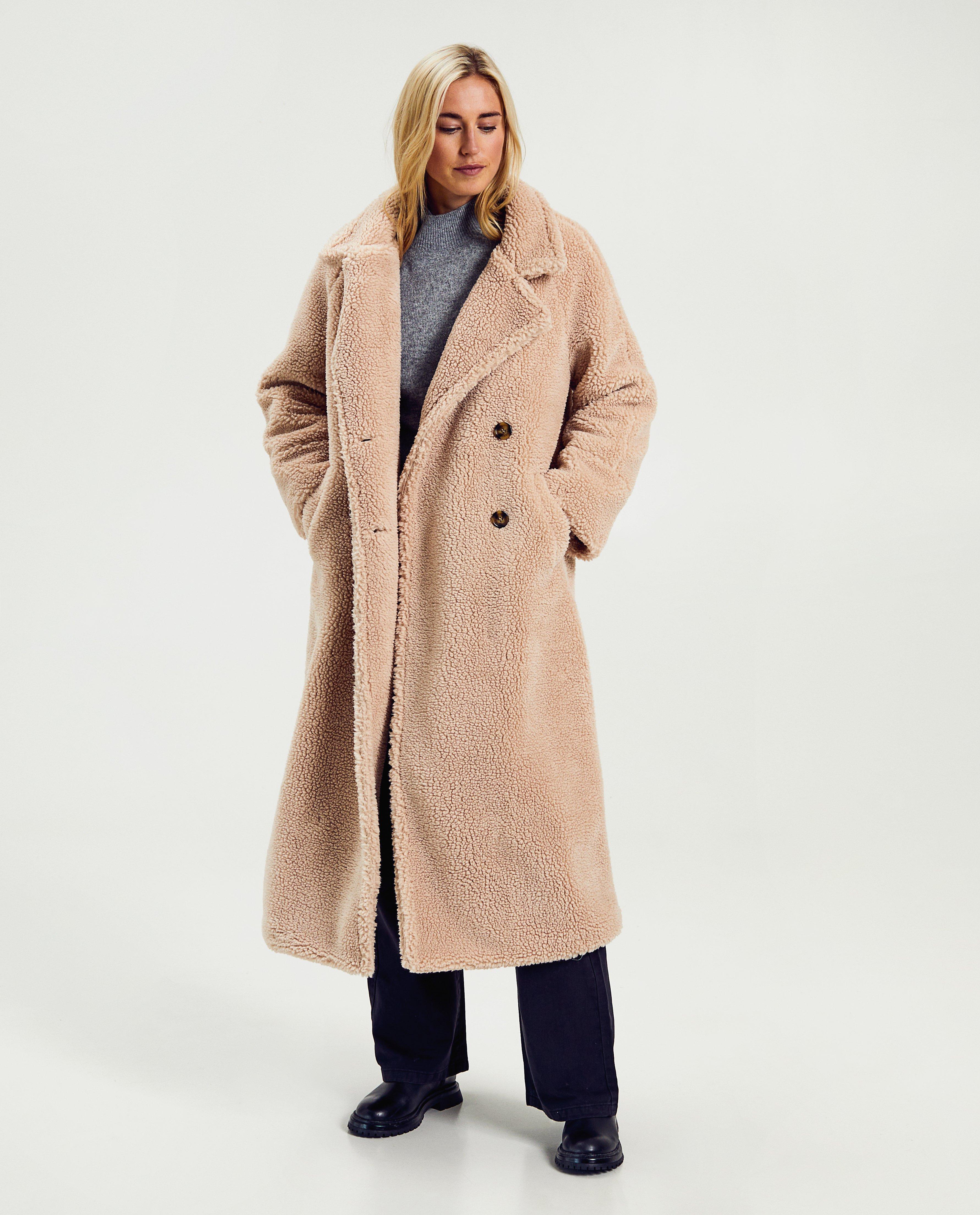 Winterjassen - Lange teddy jas, dames