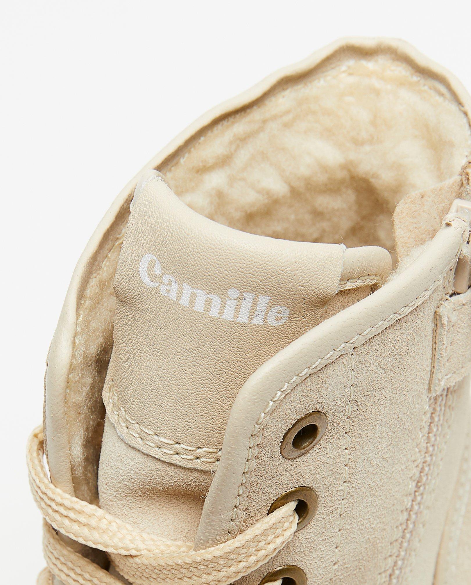 Schoenen - Beige veterboots met teddy voering, maat 31-40
