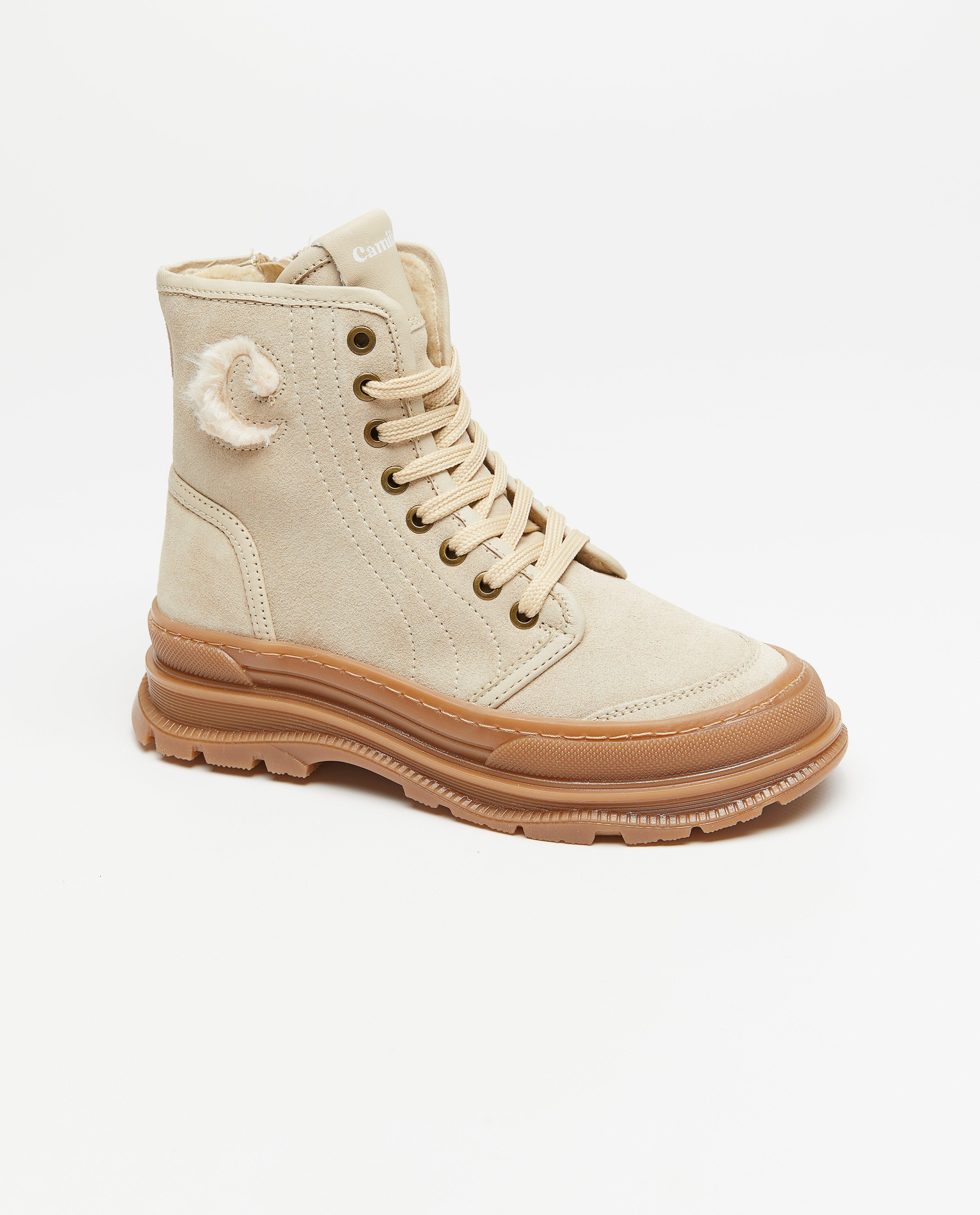 Beige veterboots met teddy voering, maat 31-40 - null - CAMILLE