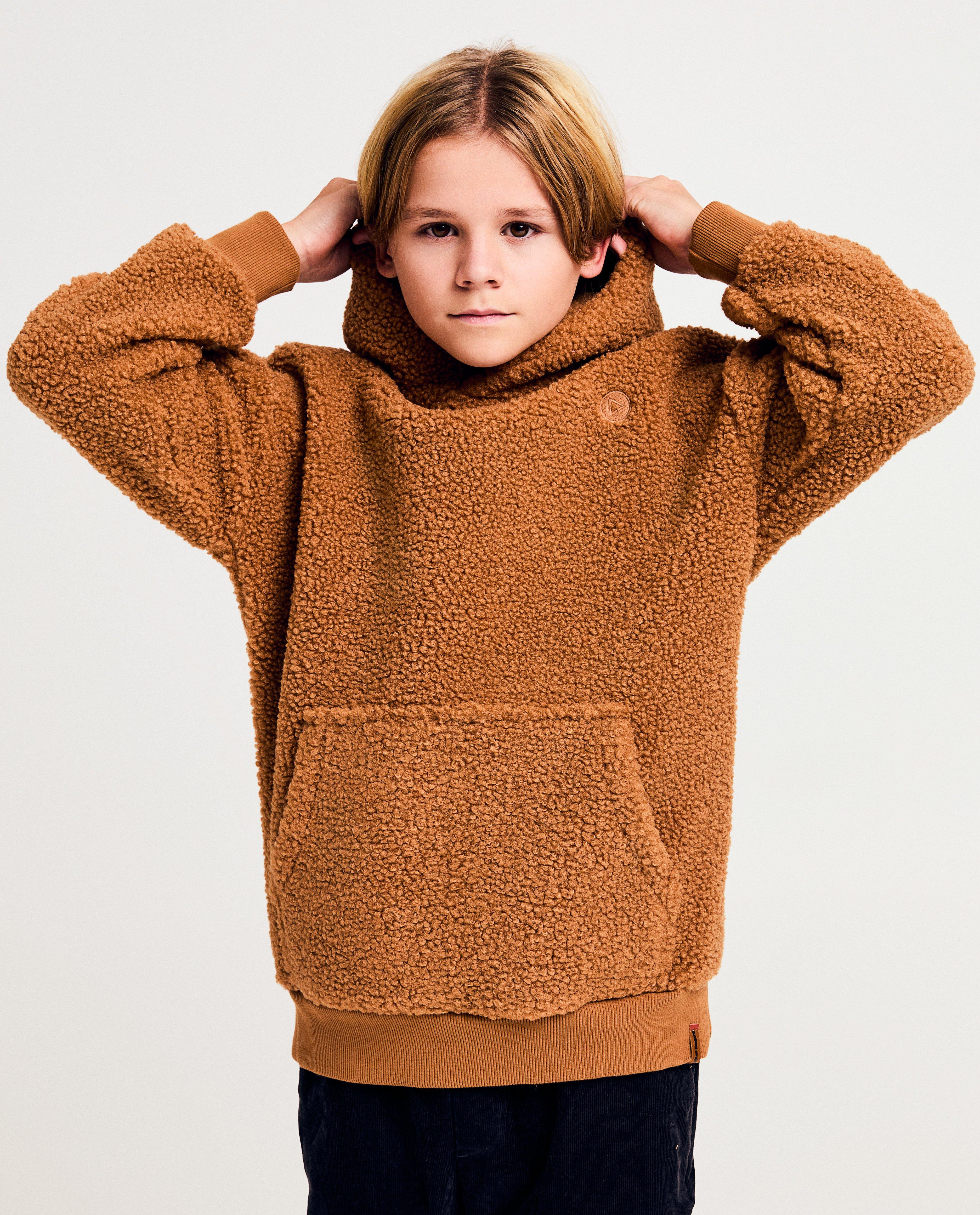 Sweaters - Bruine hoodie van bouclé
