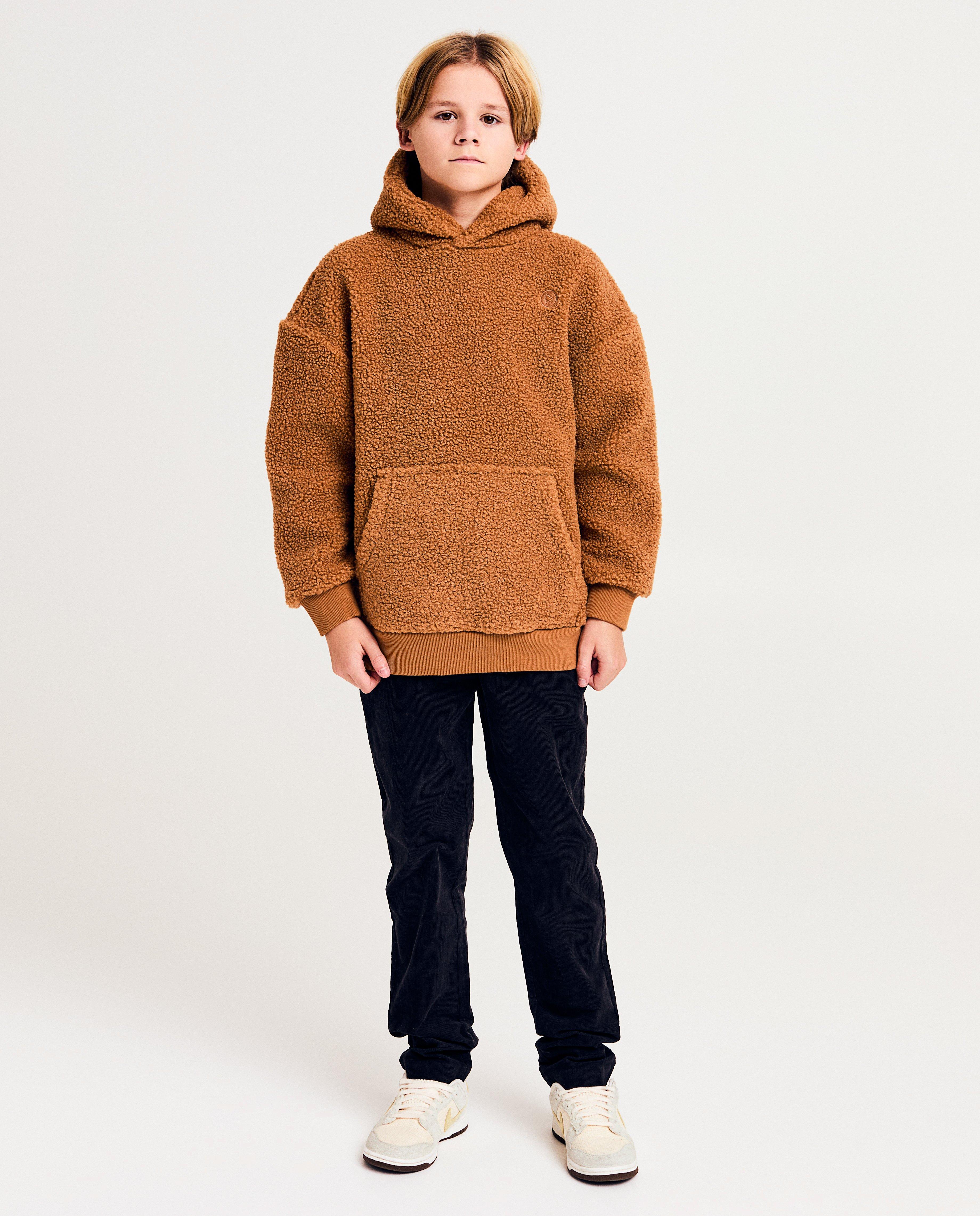 Sweaters - Bruine hoodie van bouclé
