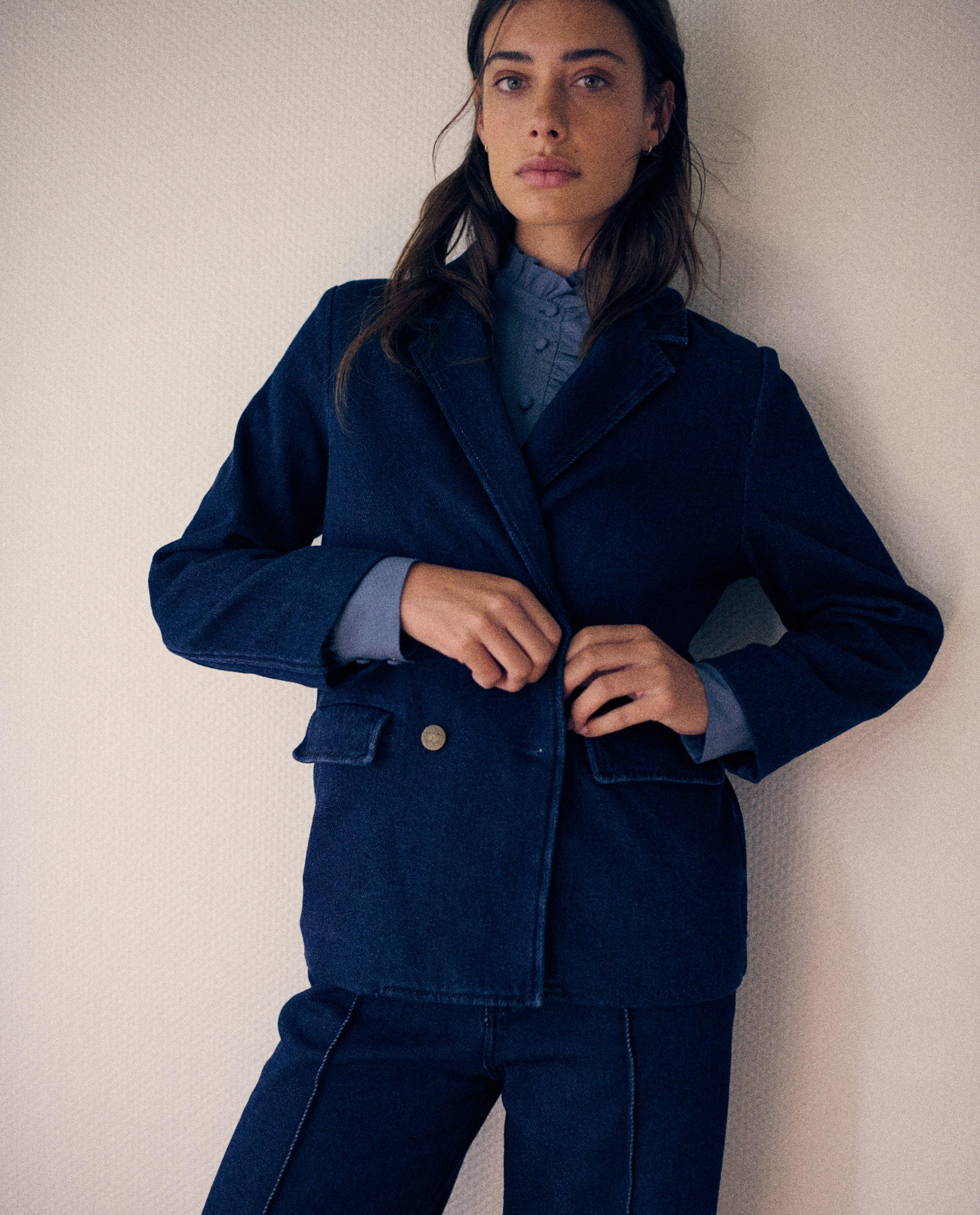 Blazers - Donkerblauwe blazer van jeans