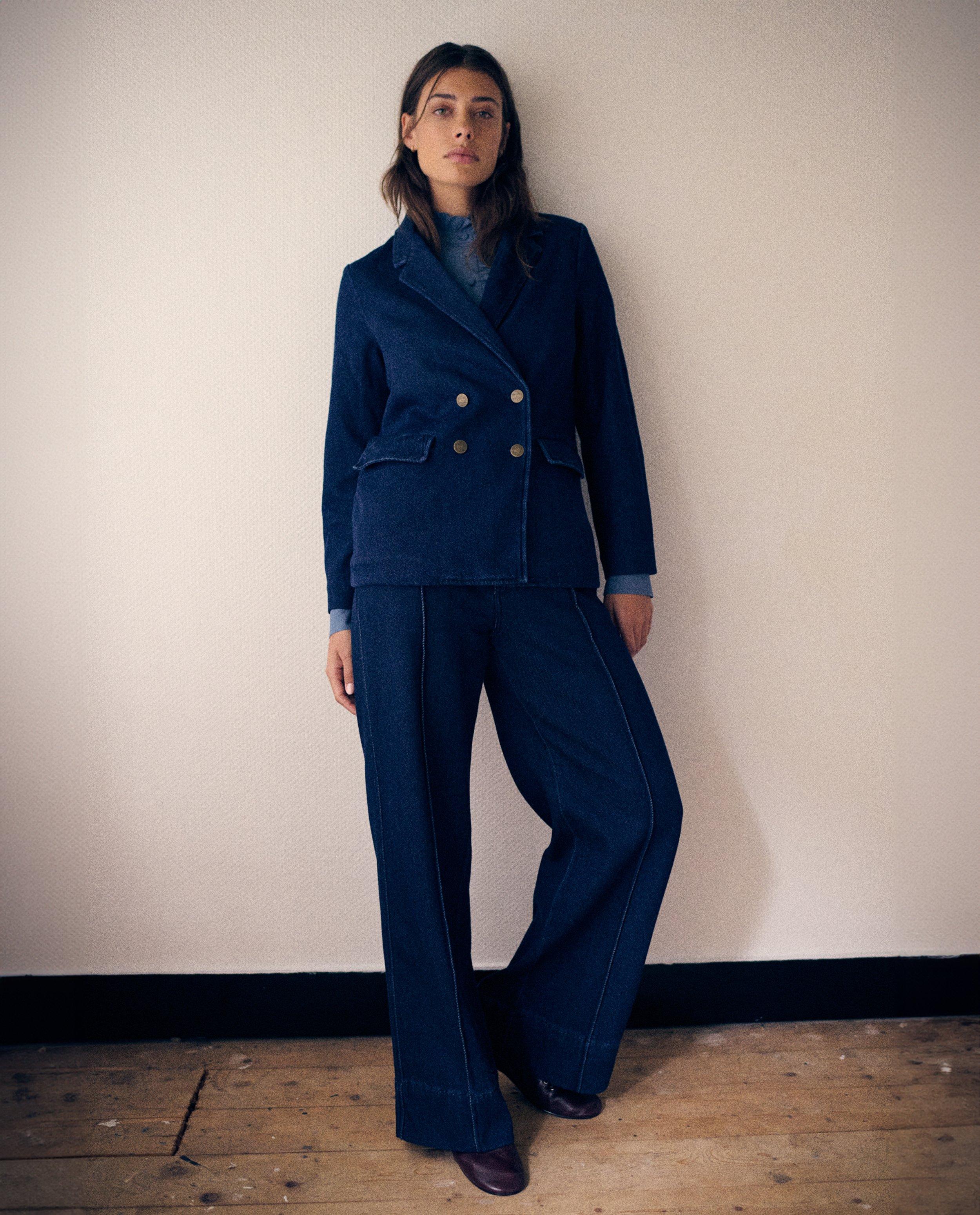 Blazers - Donkerblauwe blazer van jeans