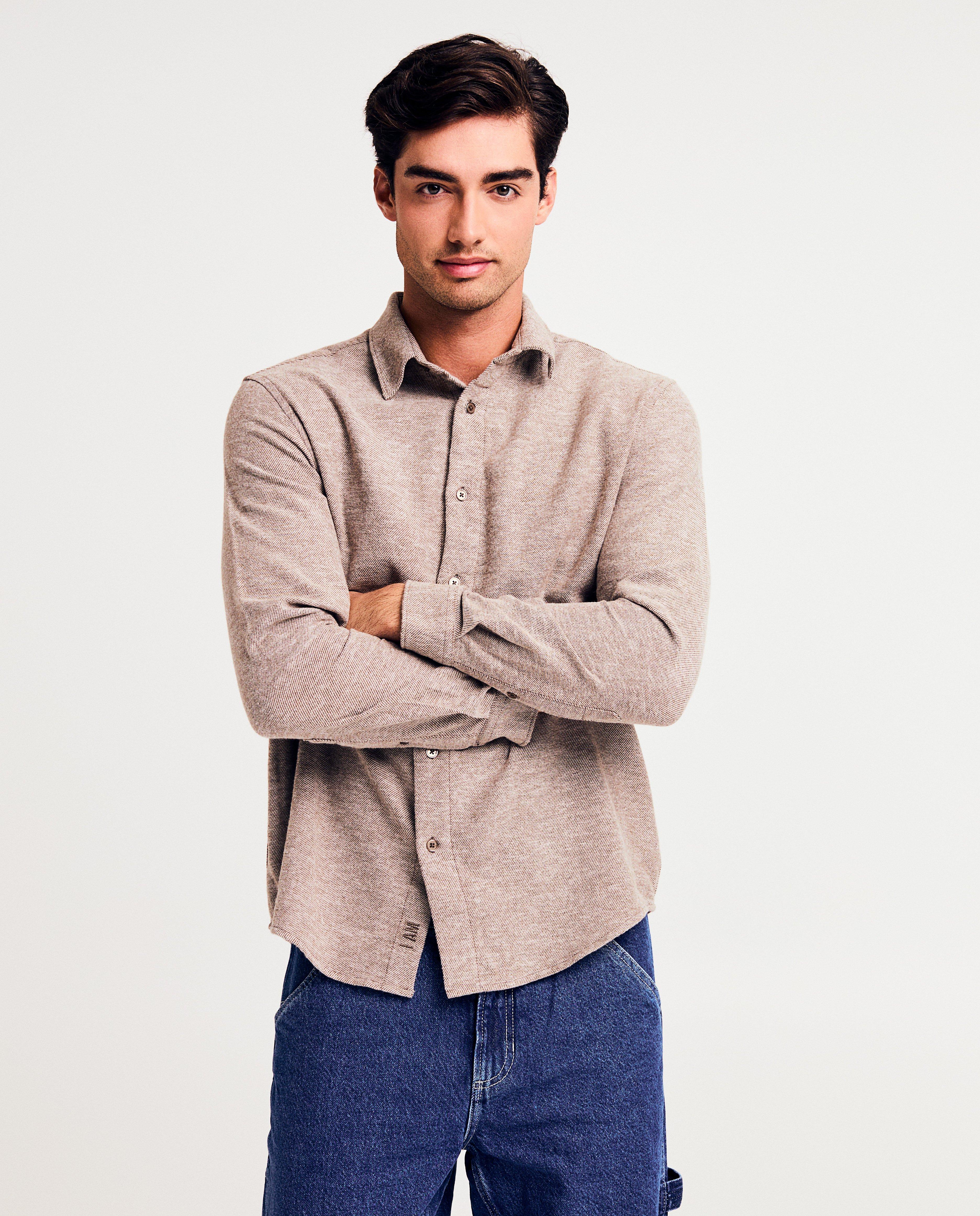Chemise brune en coton bio, regular fit, hommes - null - I AM
