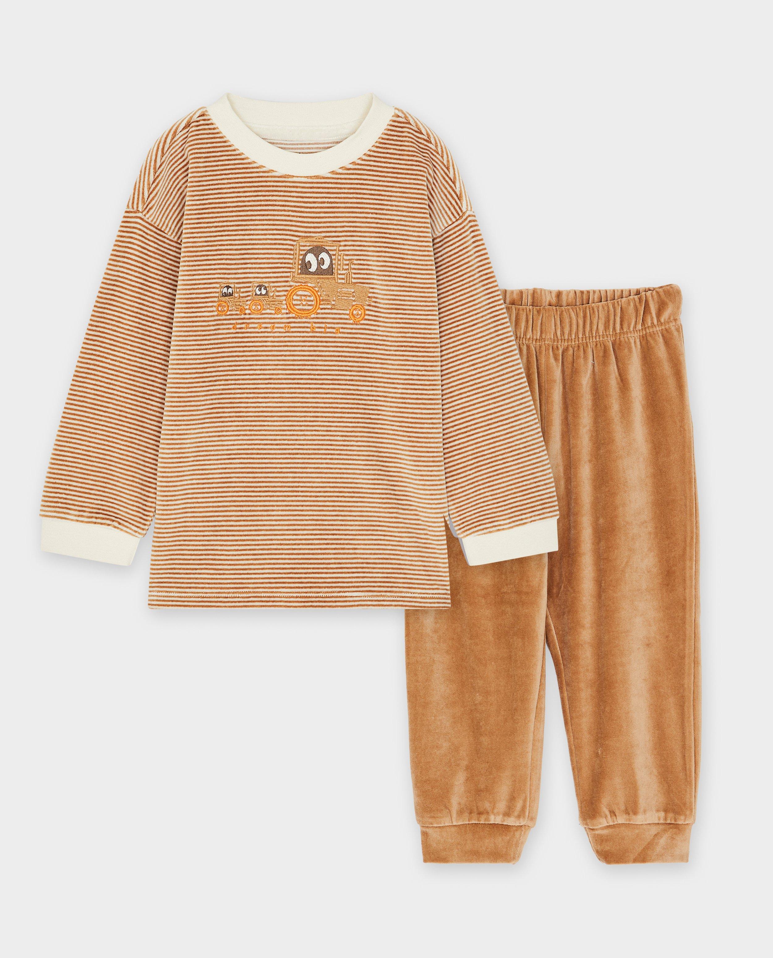 Nachtkleding - Fluwelen pyjama met geborduurde tractor