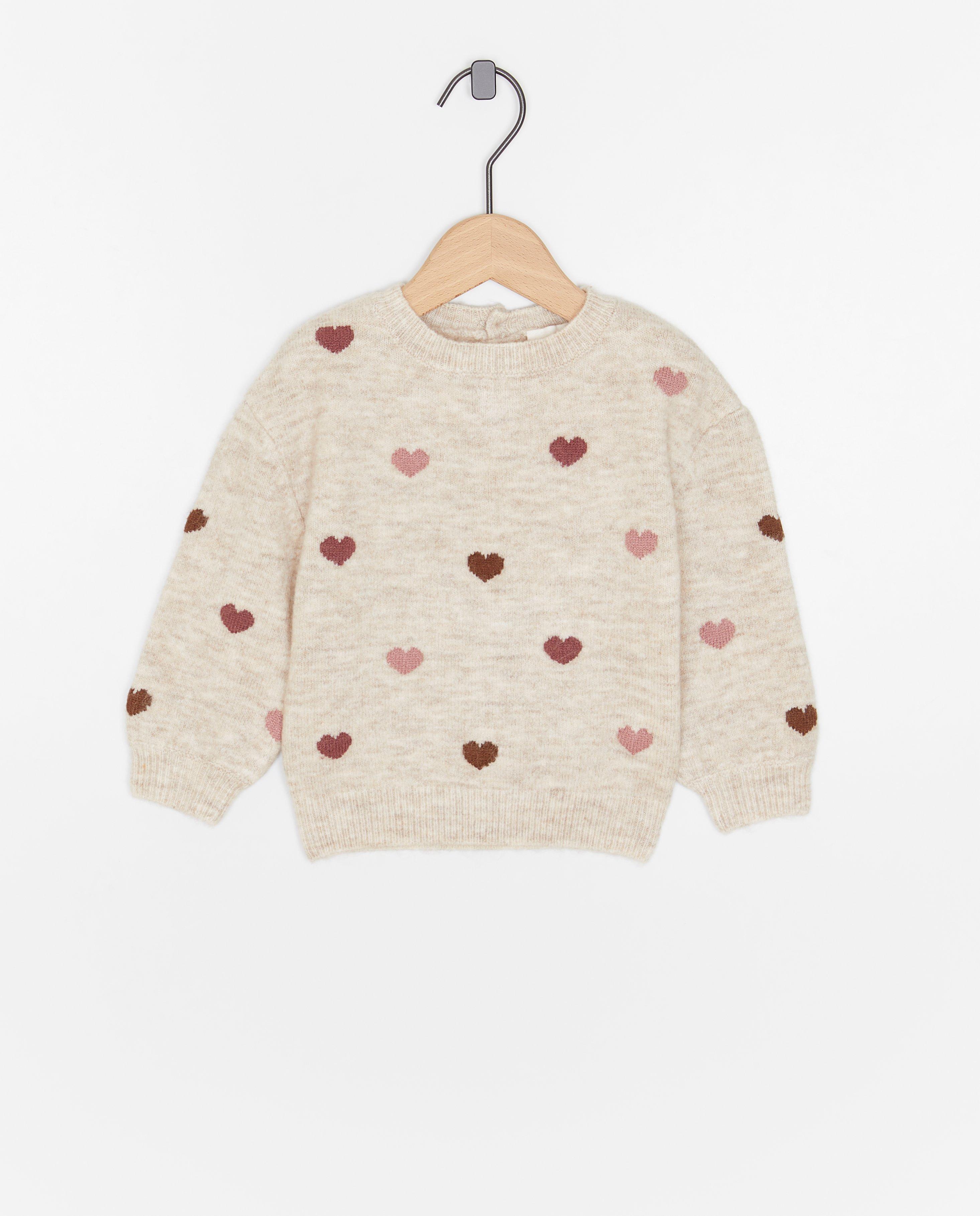 Pull avec un motif &agrave; petits c&oelig;urs - D&eacute;tails du produit - beige - image num&eacute;ro 1