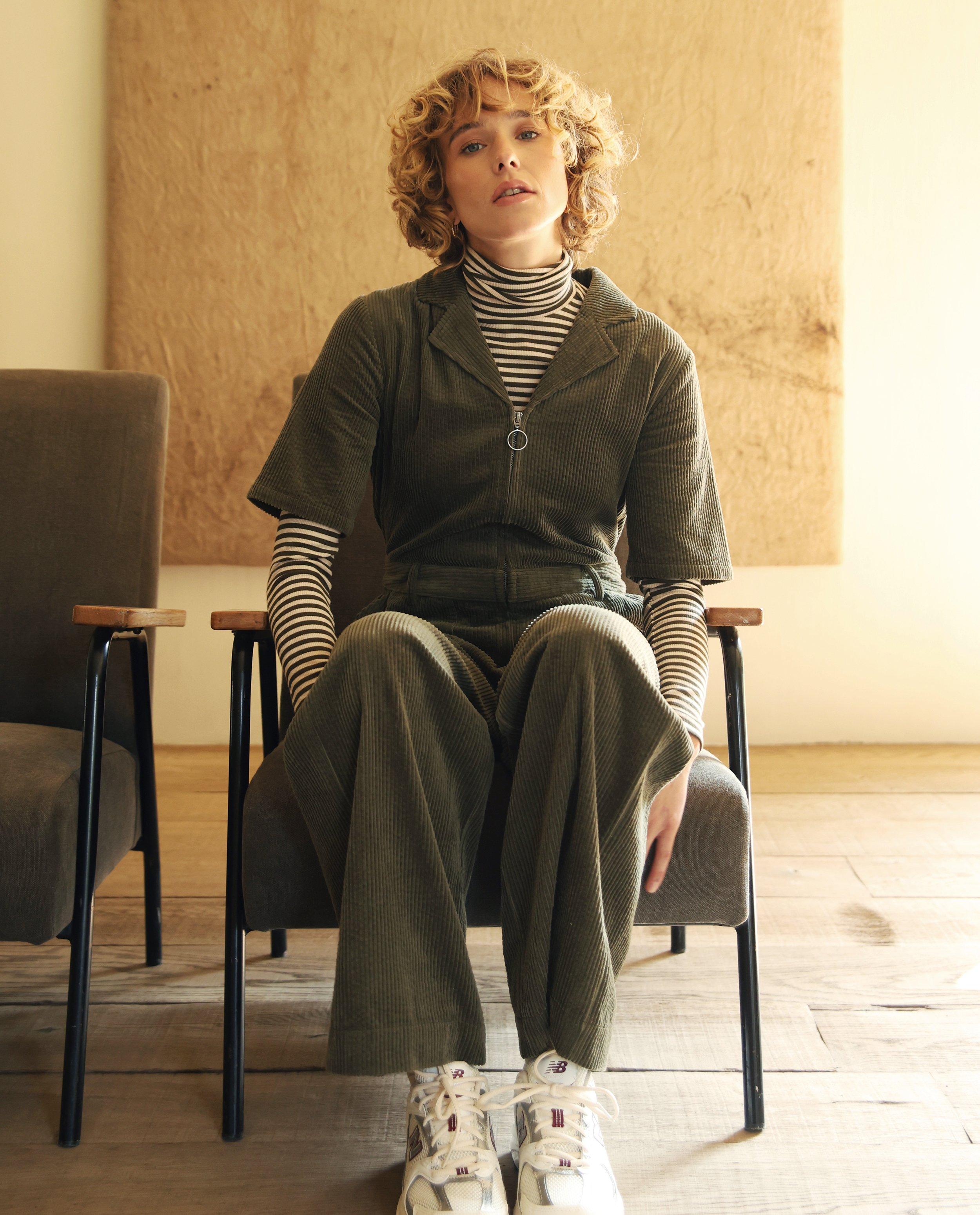 Jumpsuit van biokatoen met ribfluweel, dames - null - I AM