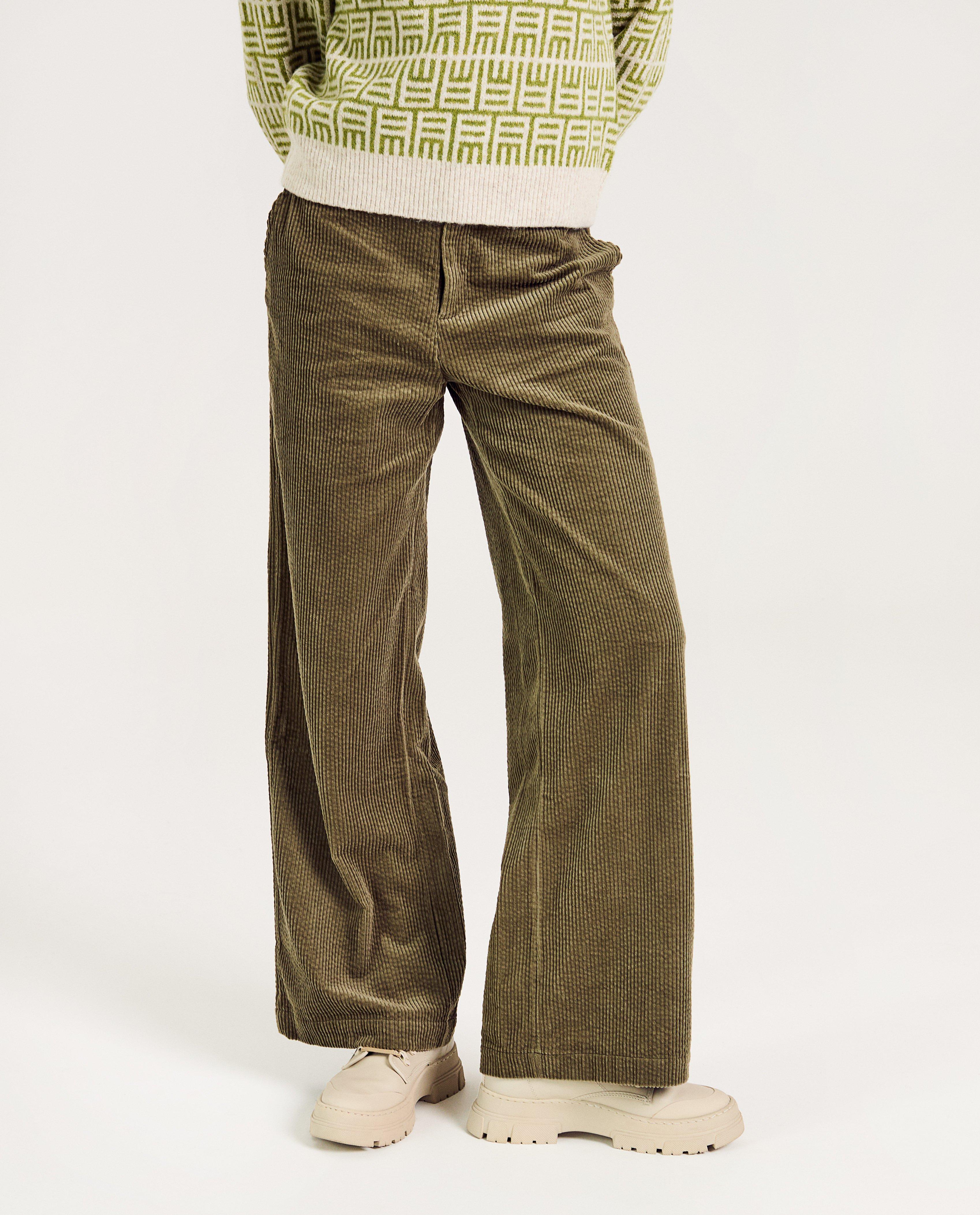 Pantalons - Pantalon en coton bio, coupe à jambes larges, femmes