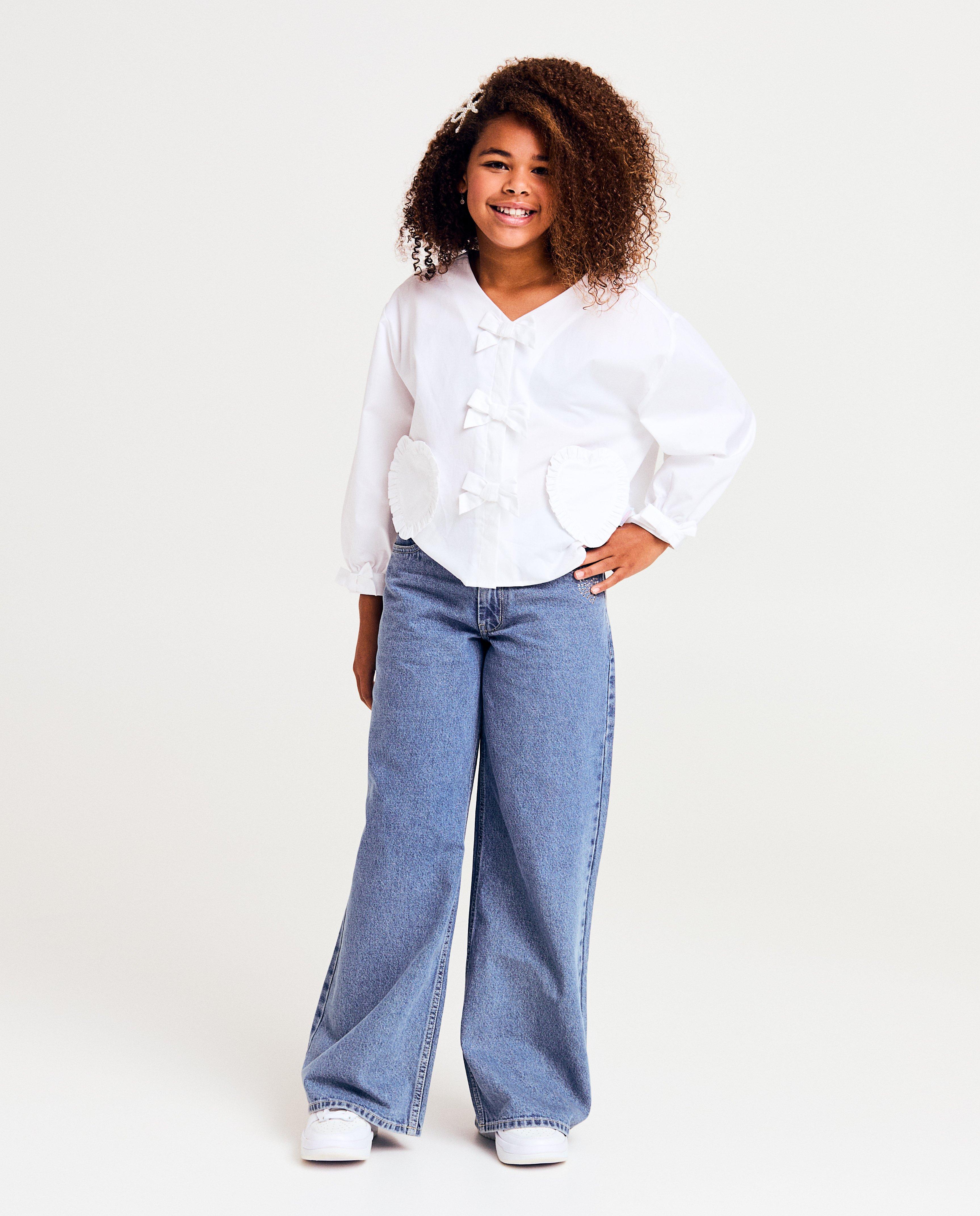 Blauwe jeans met strass-steentjes, wide fit - Product Detail - blauw - afbeelding nummer 1