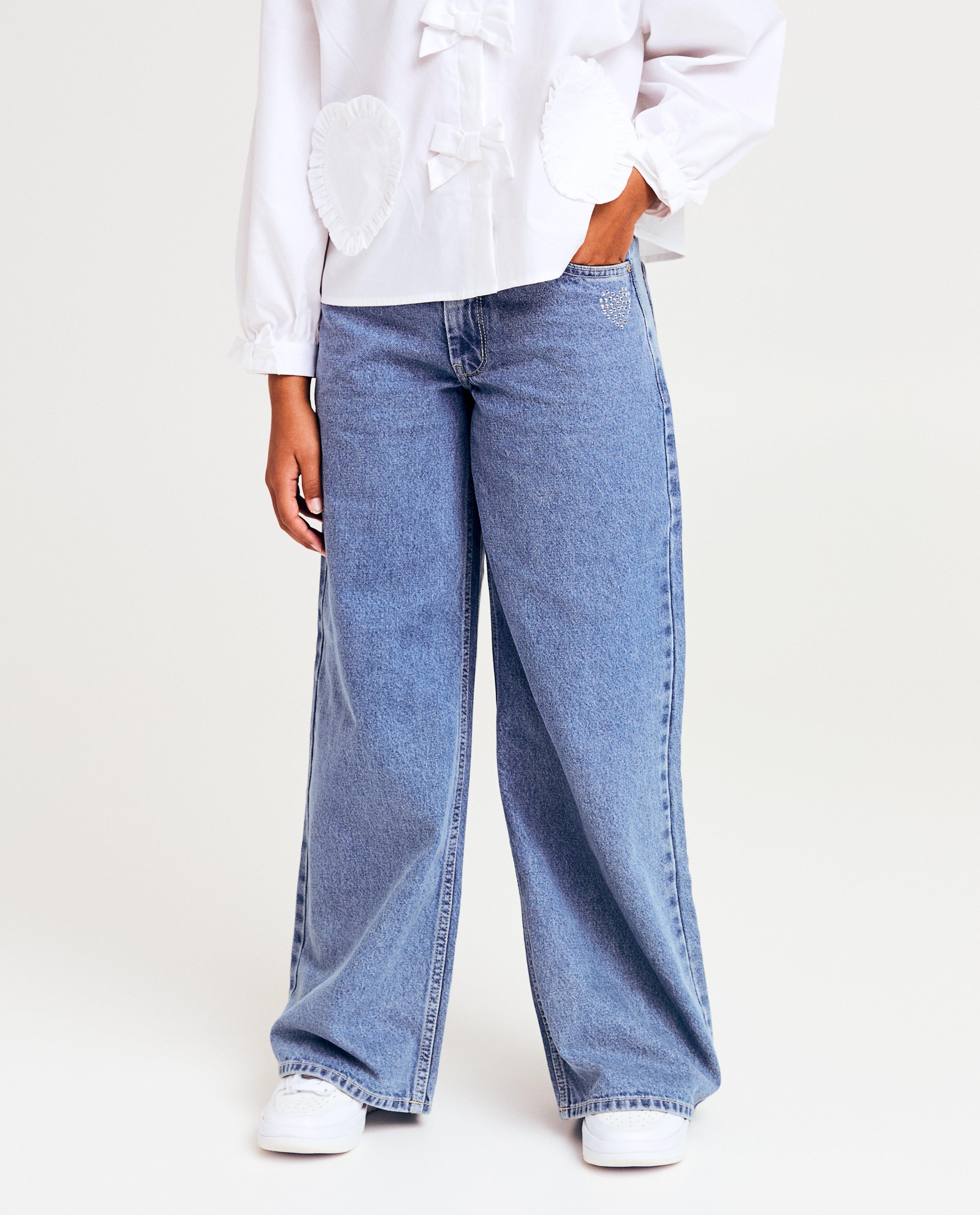 Blauwe jeans met strass-steentjes, wide fit - Product Detail - blauw - afbeelding nummer 3