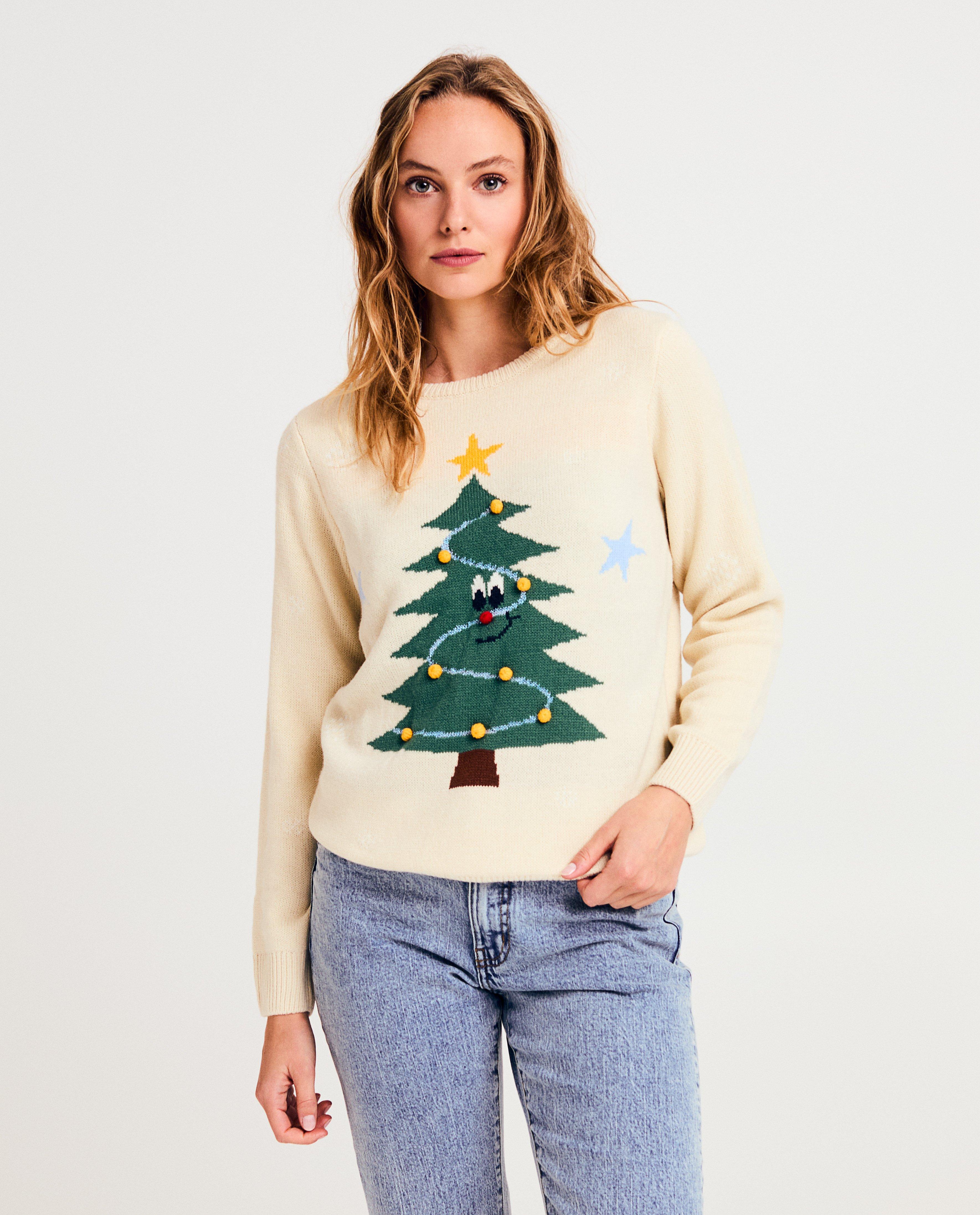 Trui met print en pompons, dames - null - Familystories