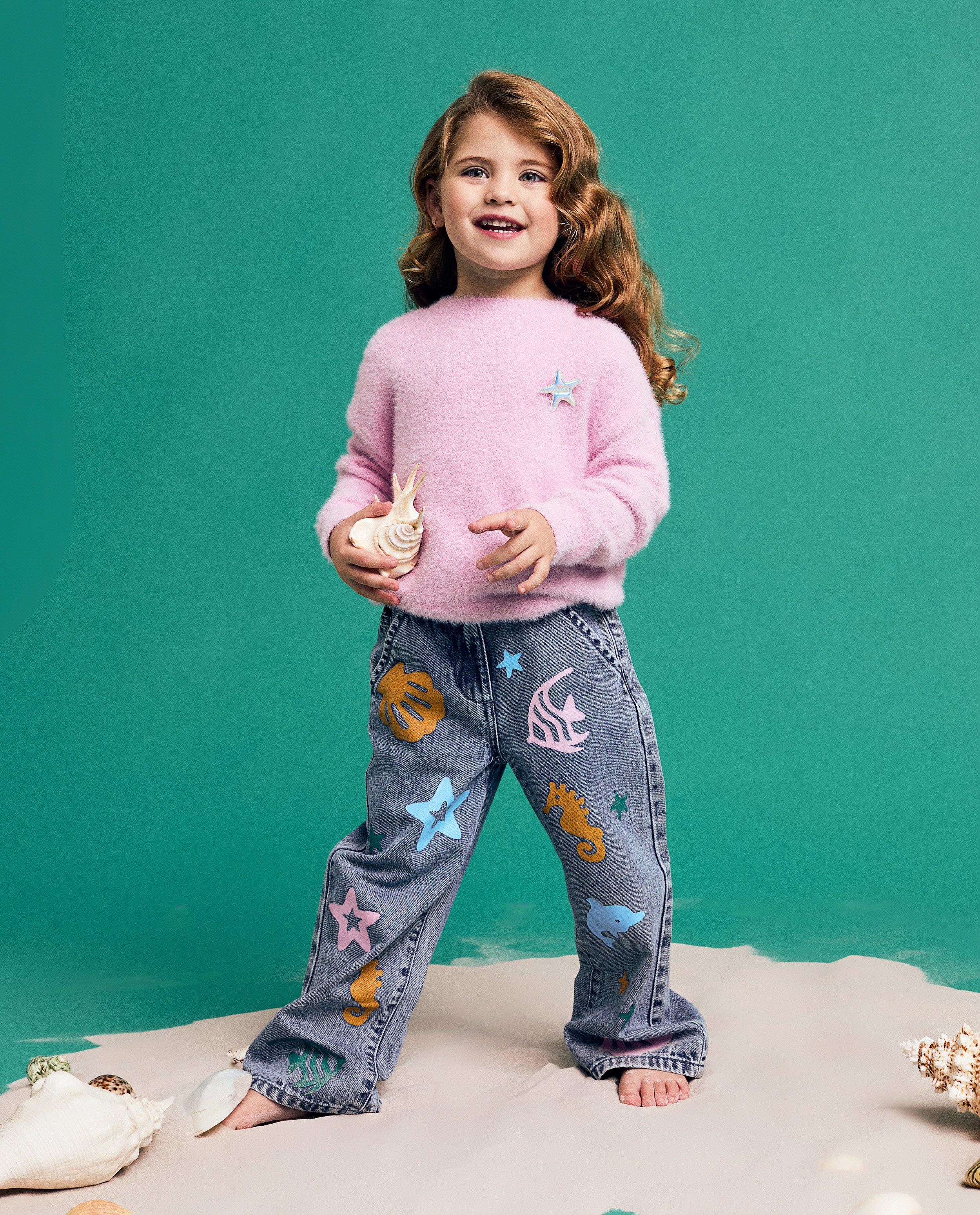 Jeans met print, straight fit, maat 98-152 - null - K3