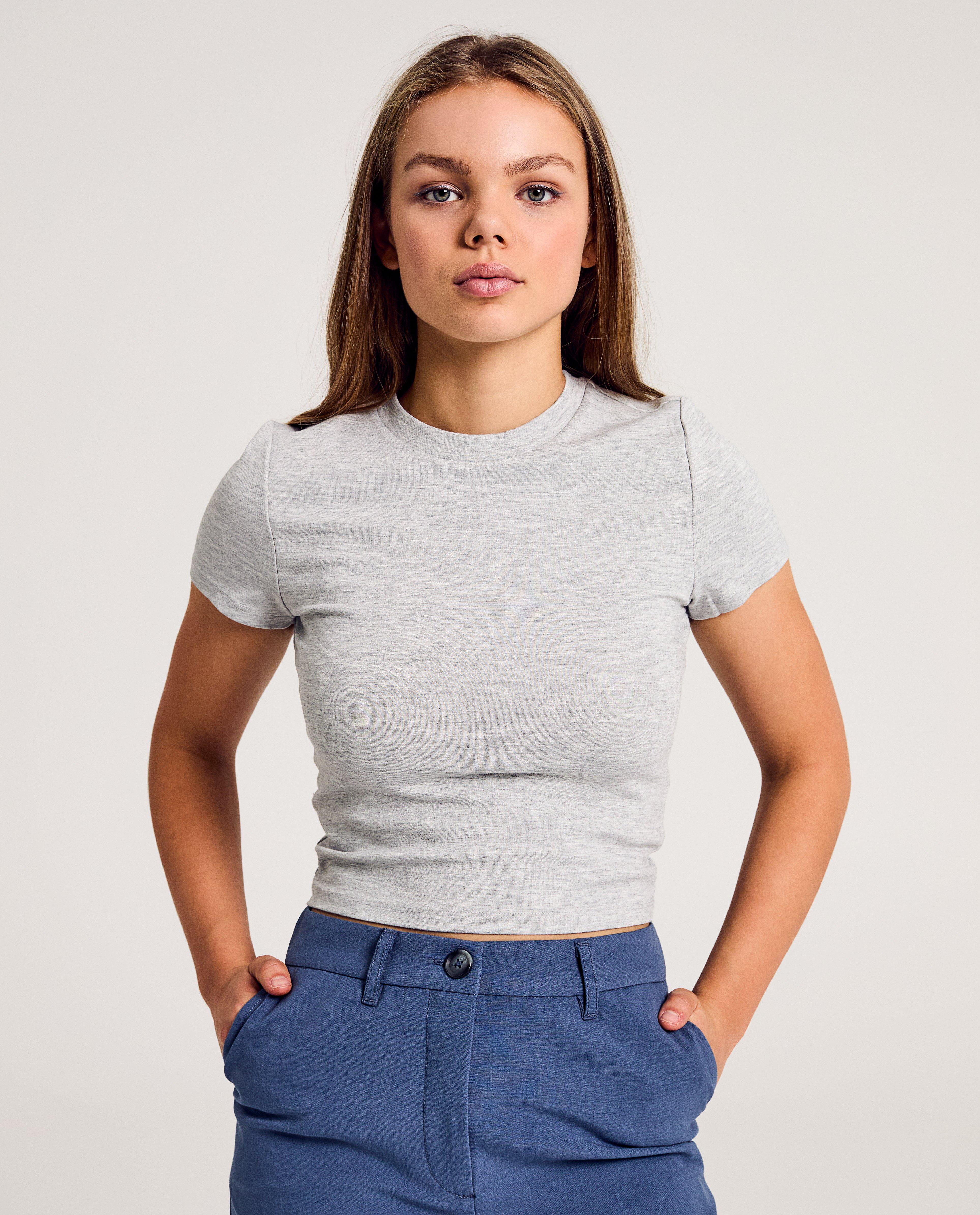 Grijs T-shirt, cropped fit - Product Detail - lichtgrijs - afbeelding nummer 1