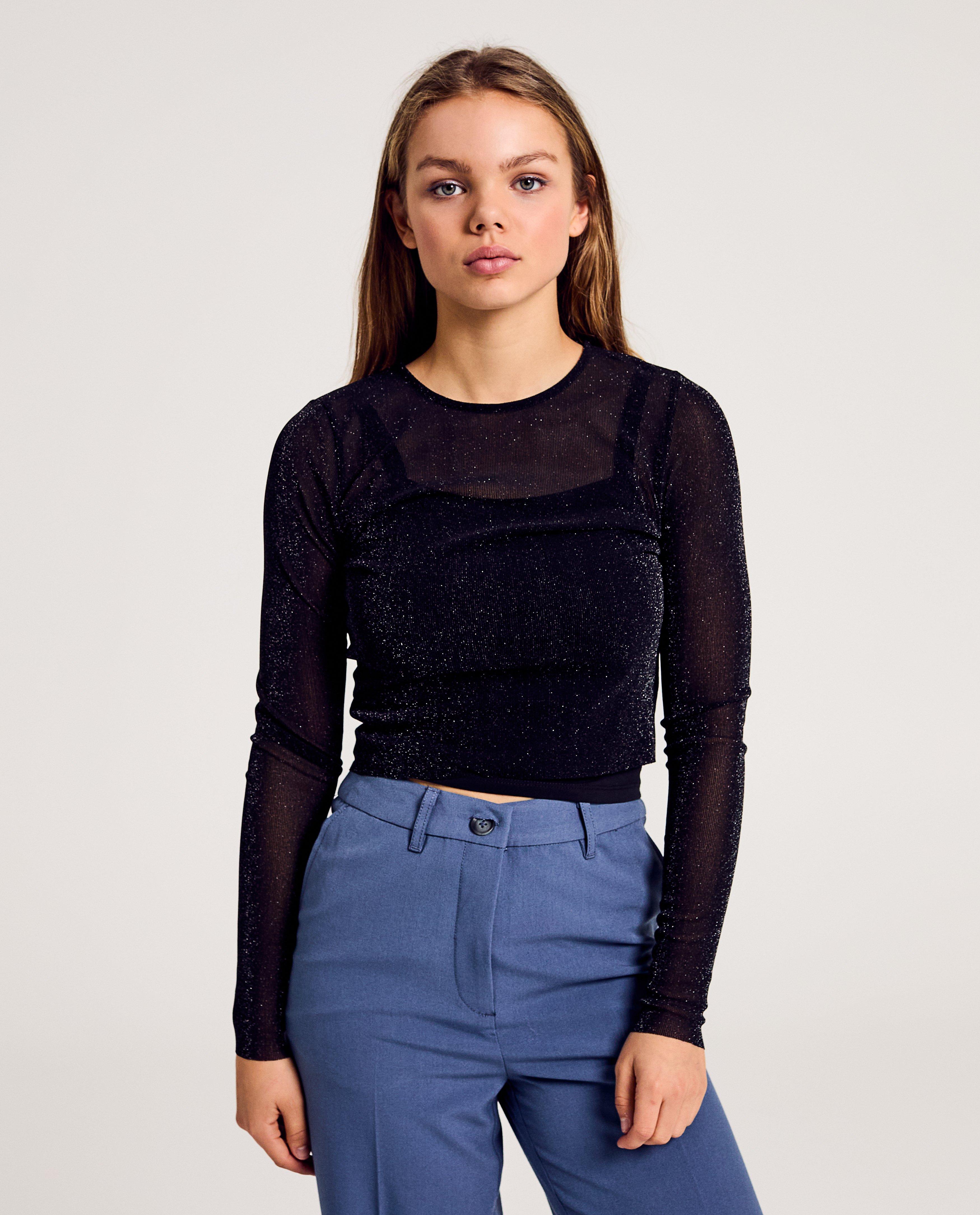 Mesh longsleeve met glitter - null - Groggy