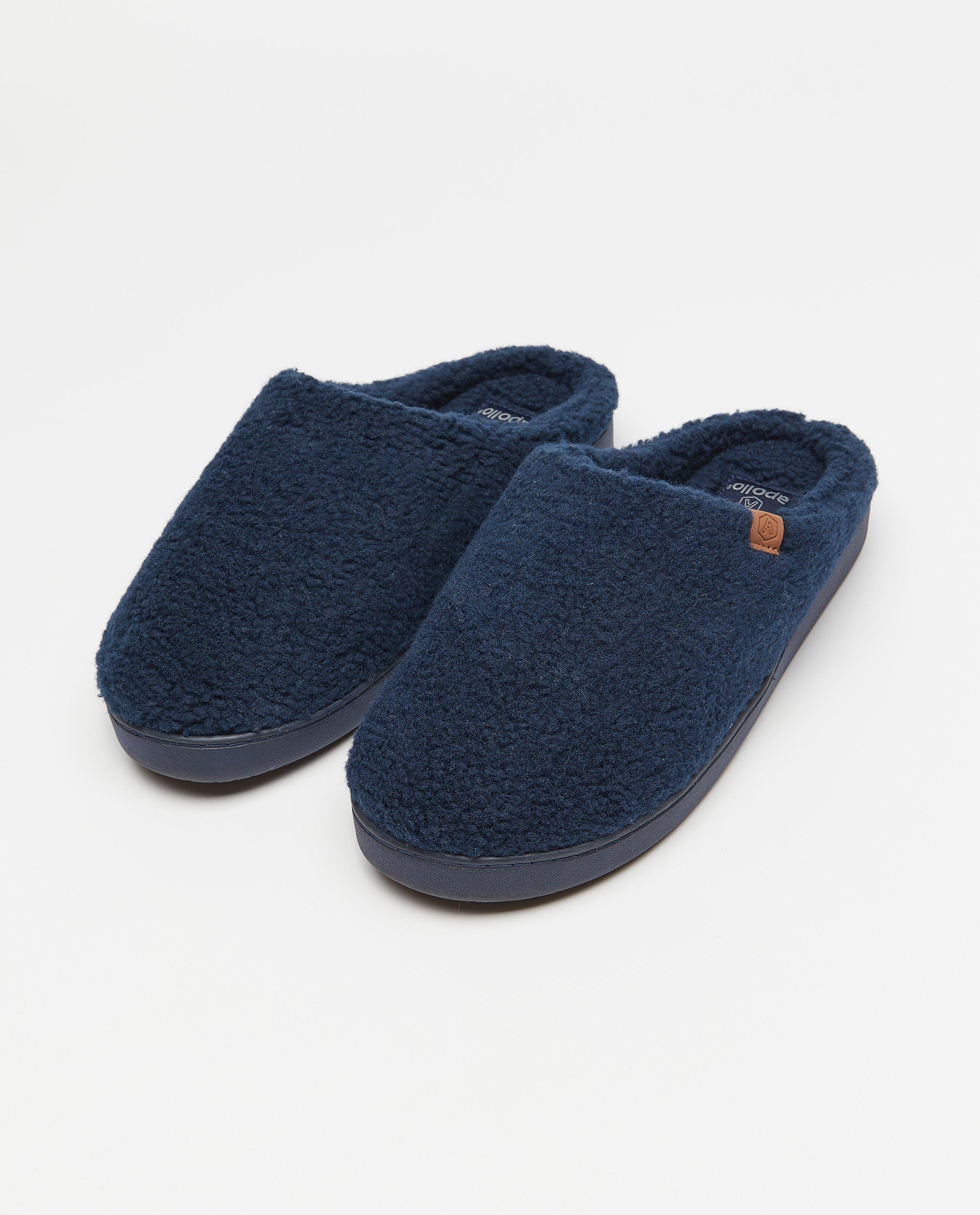 Donkerblauwe teddy pantoffels, heren - Product Detail - donkerblauw - afbeelding nummer 1