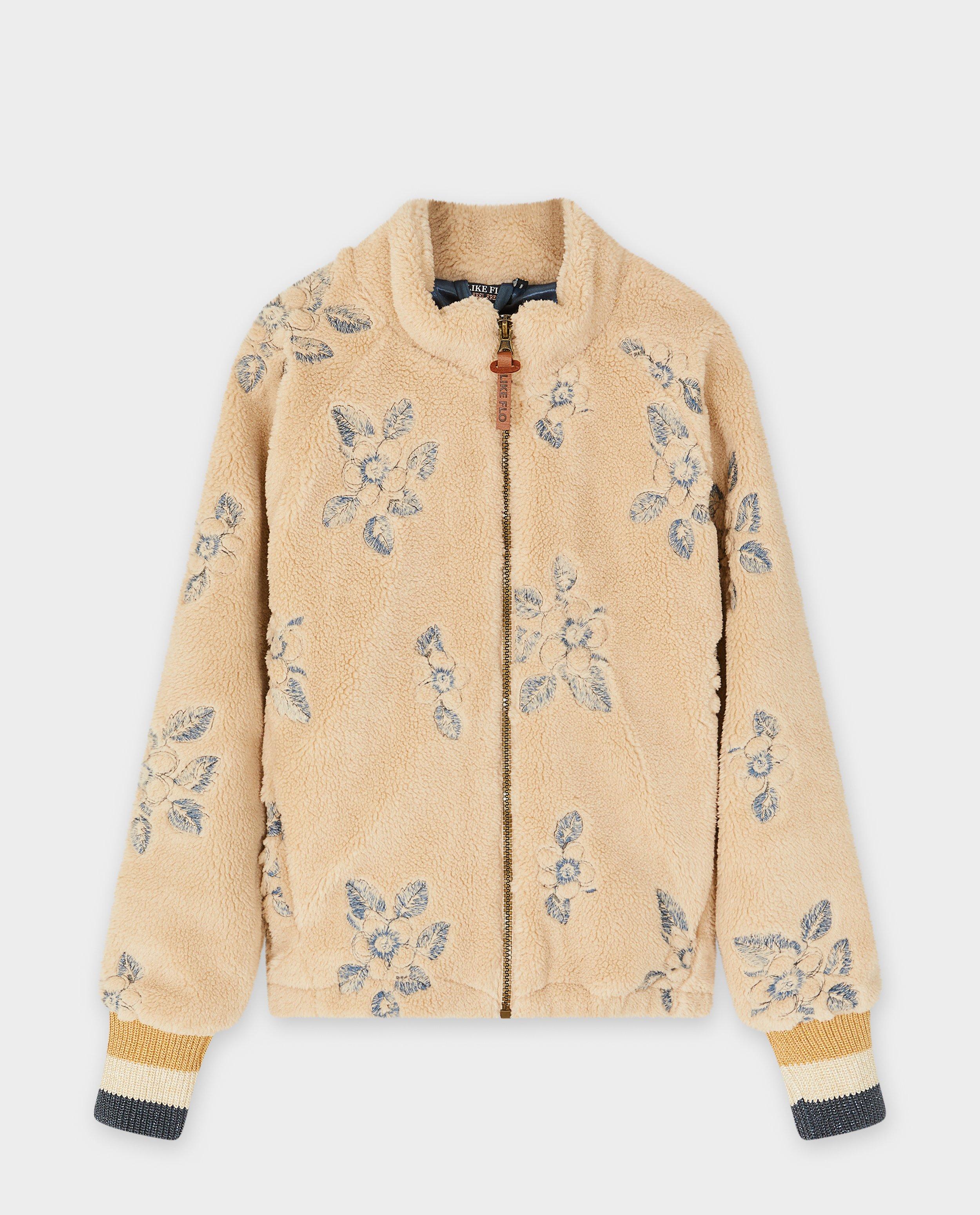 Cardigan - Teddy vest met geborduurde bloemen
