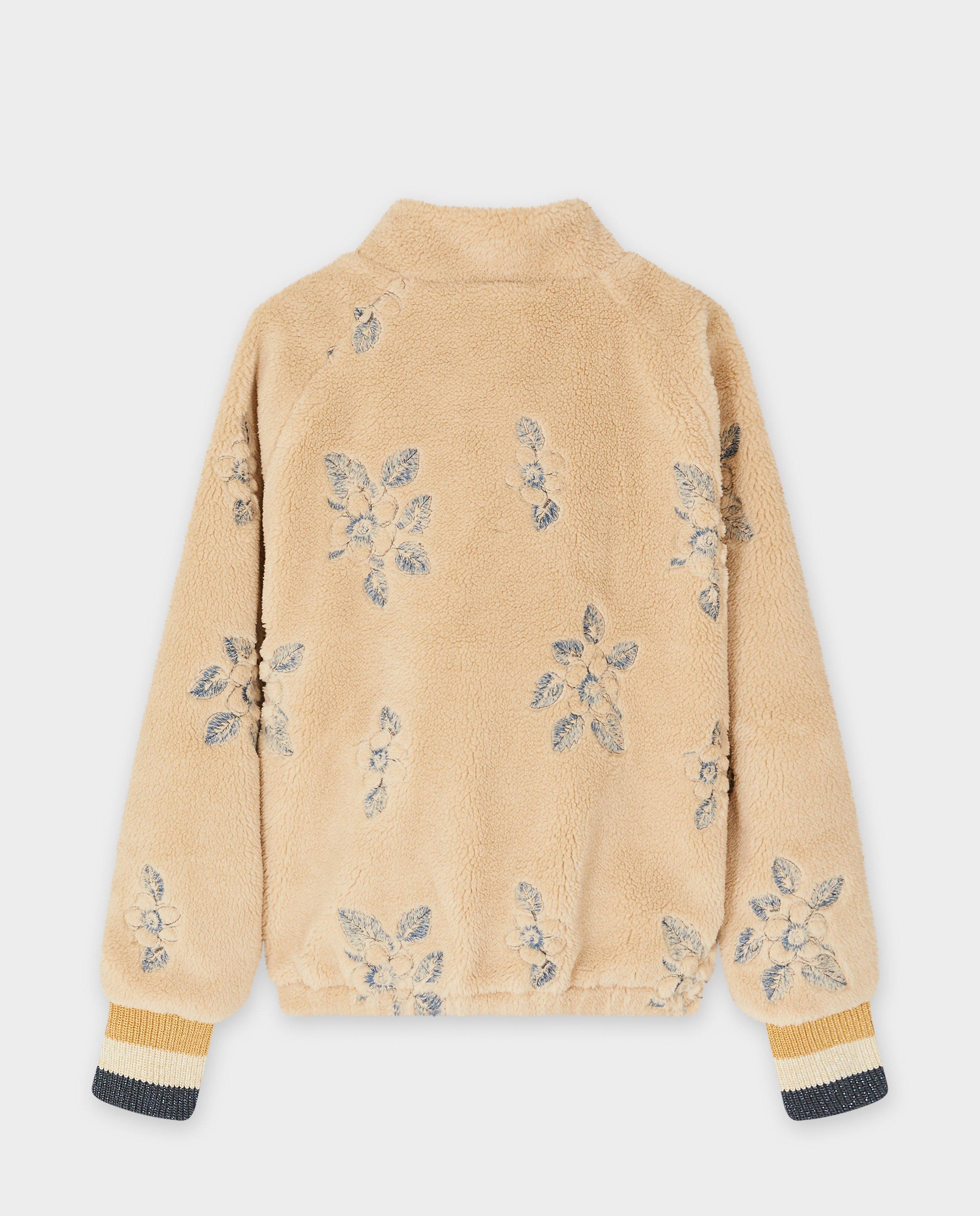 Cardigan - Teddy vest met geborduurde bloemen