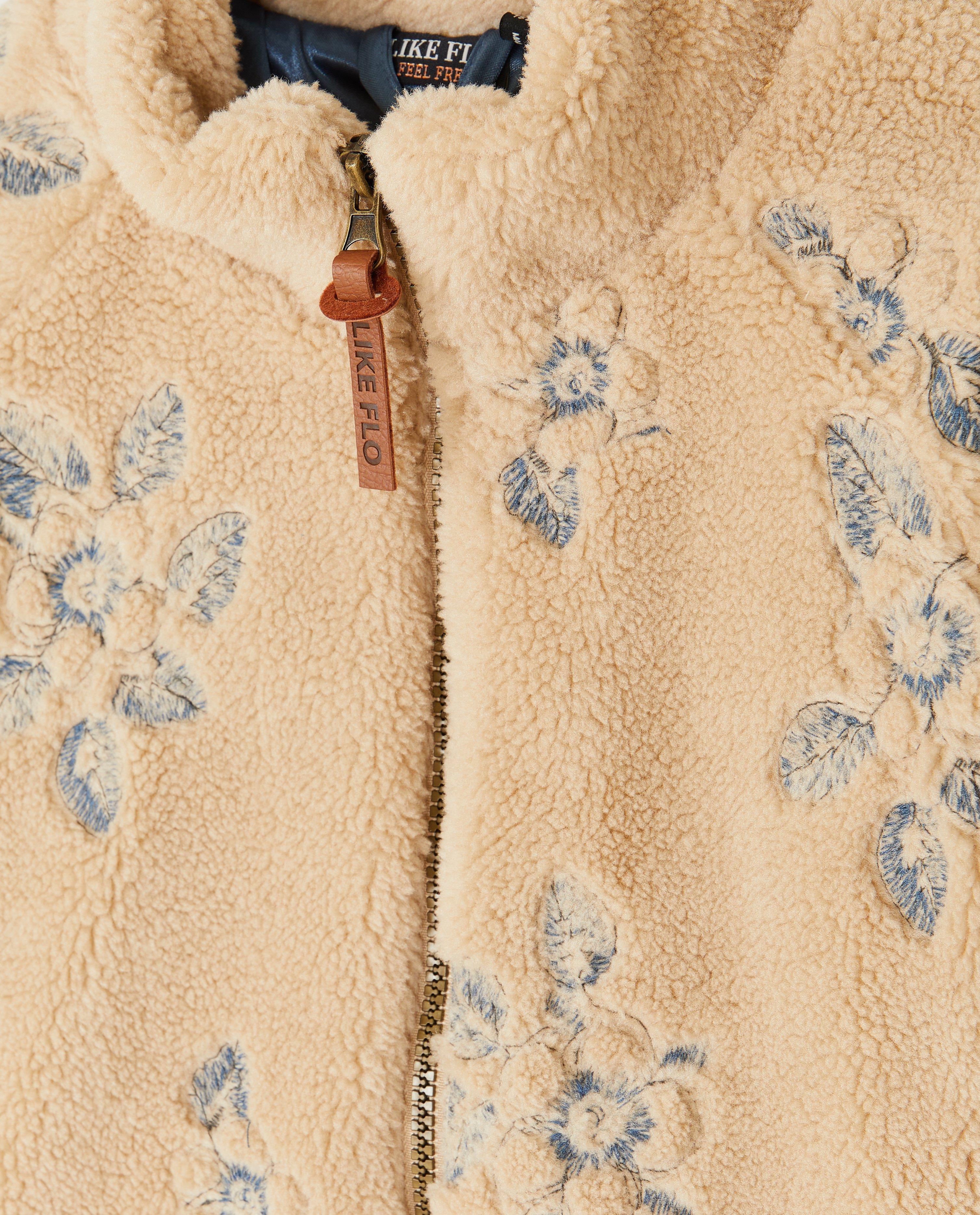Cardigan - Teddy vest met geborduurde bloemen