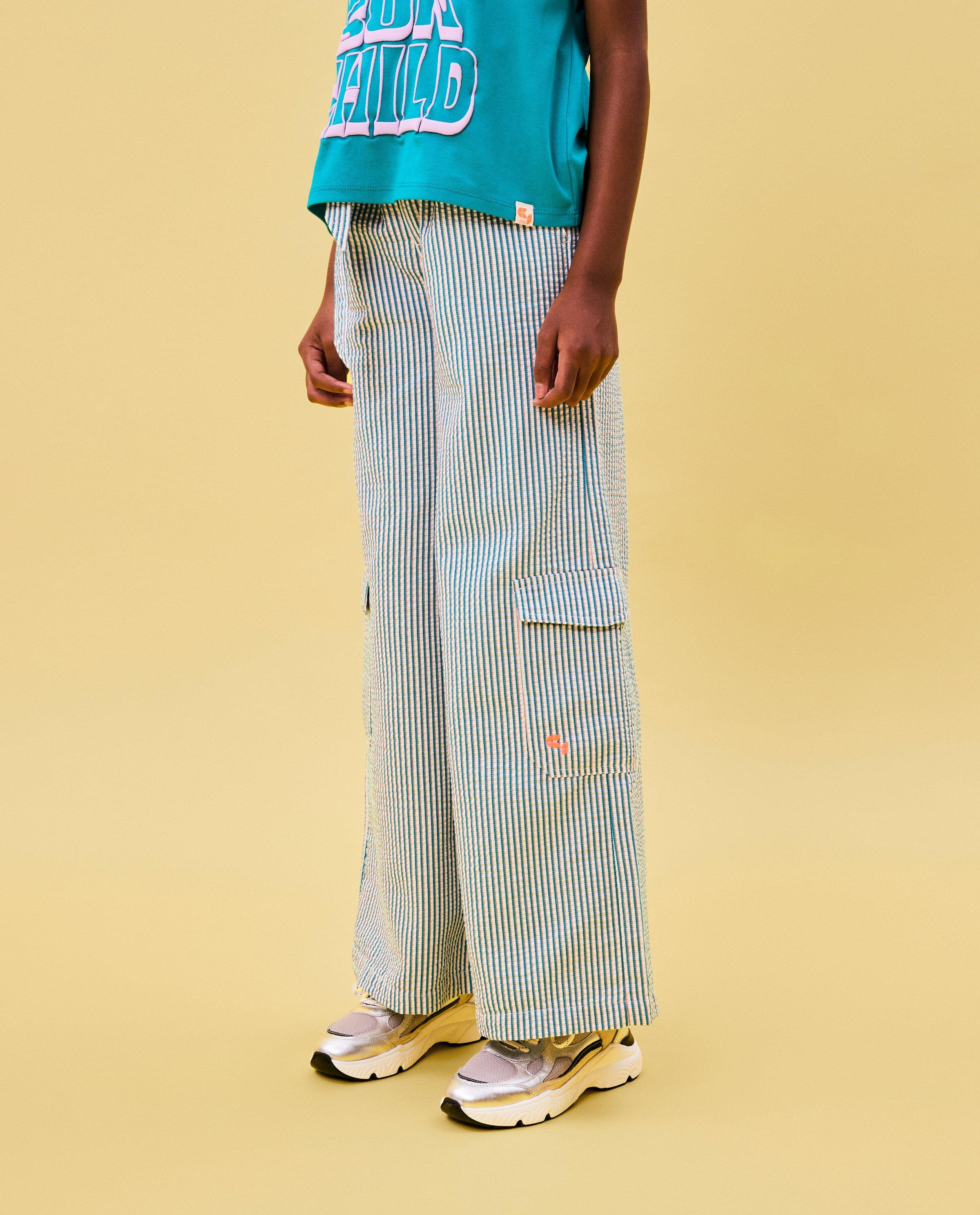 Broeken - Broek met strepen, wide leg fit