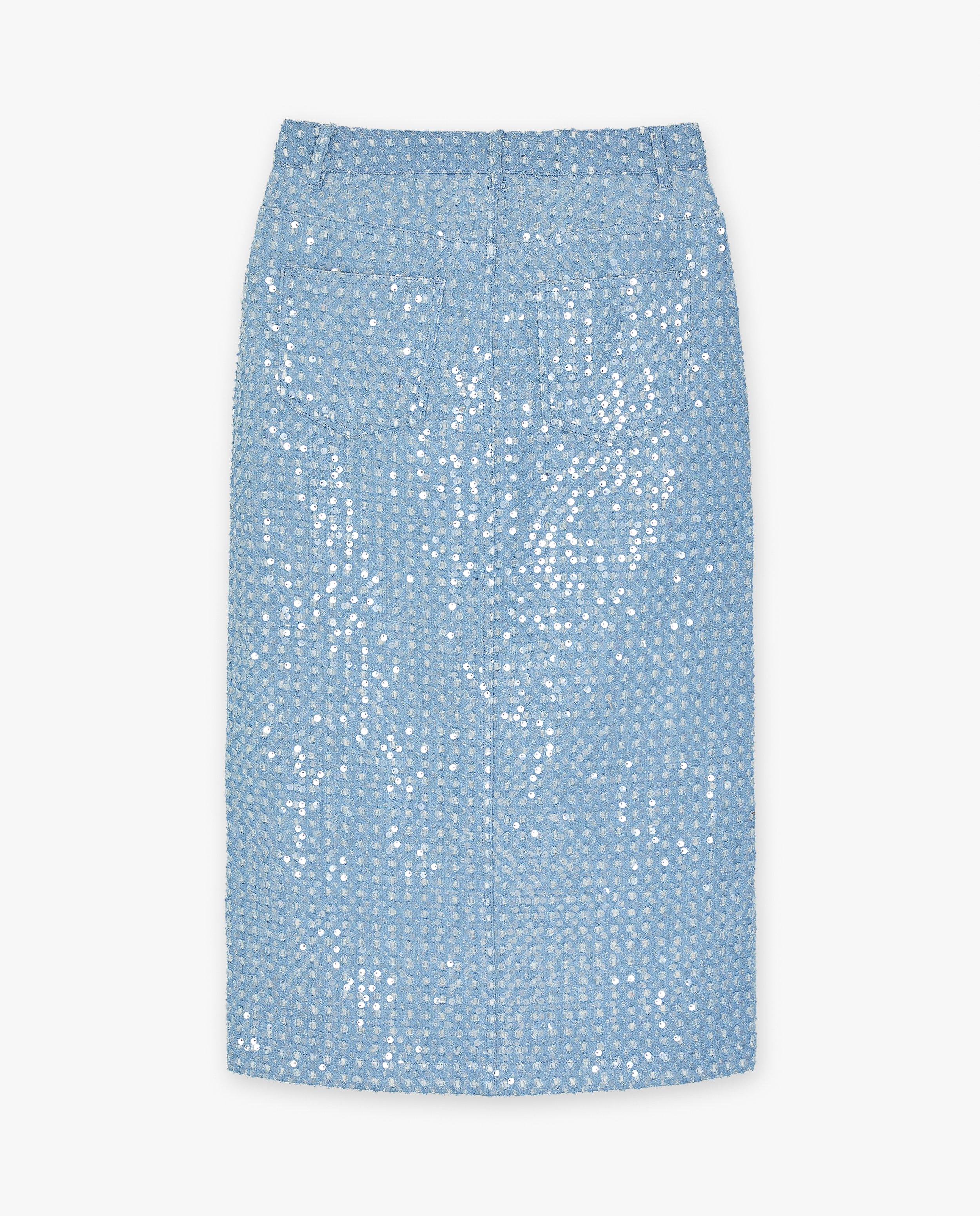 Rokken - Blauwe jeansrok met pailletjes