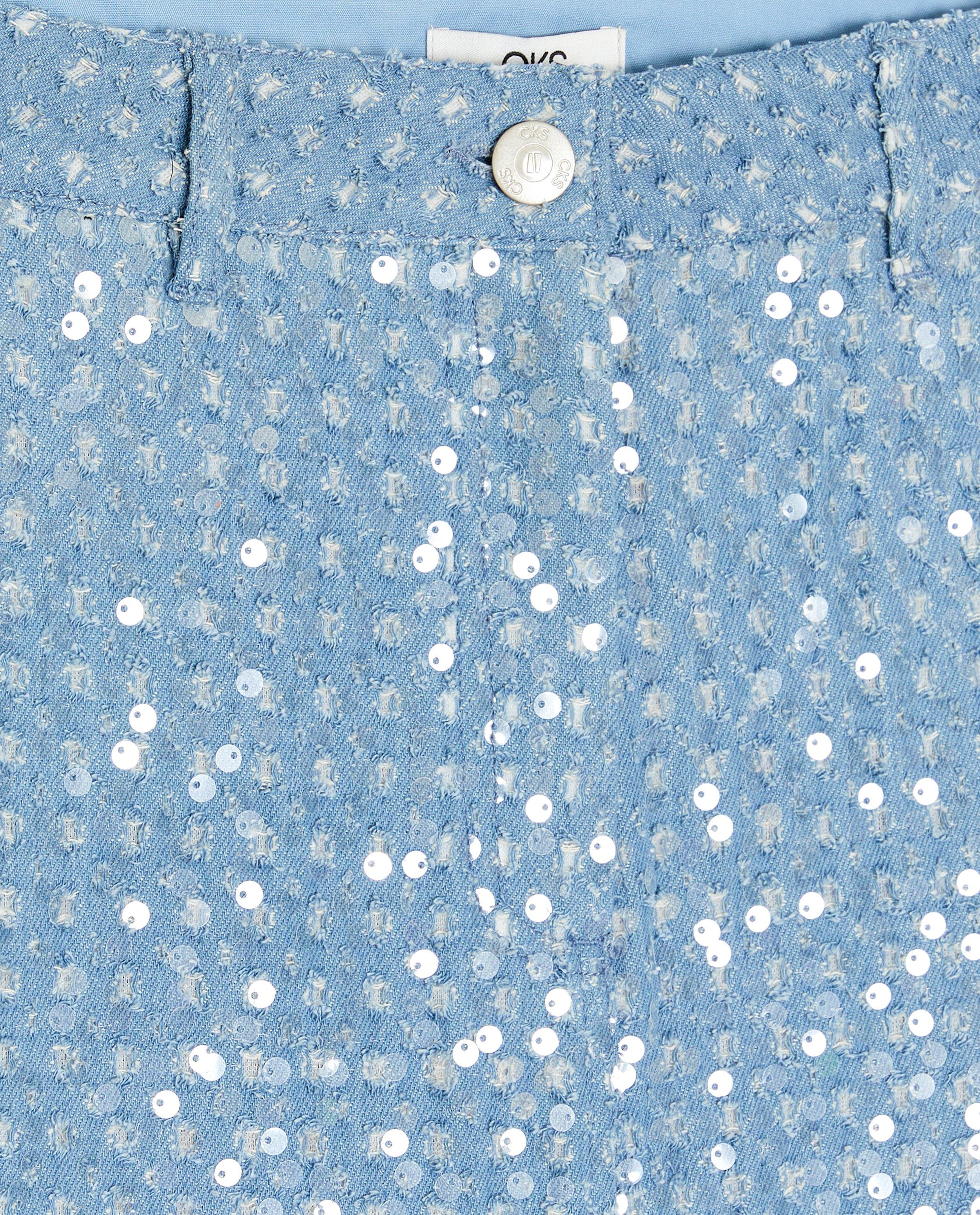 Rokken - Blauwe jeansrok met pailletjes