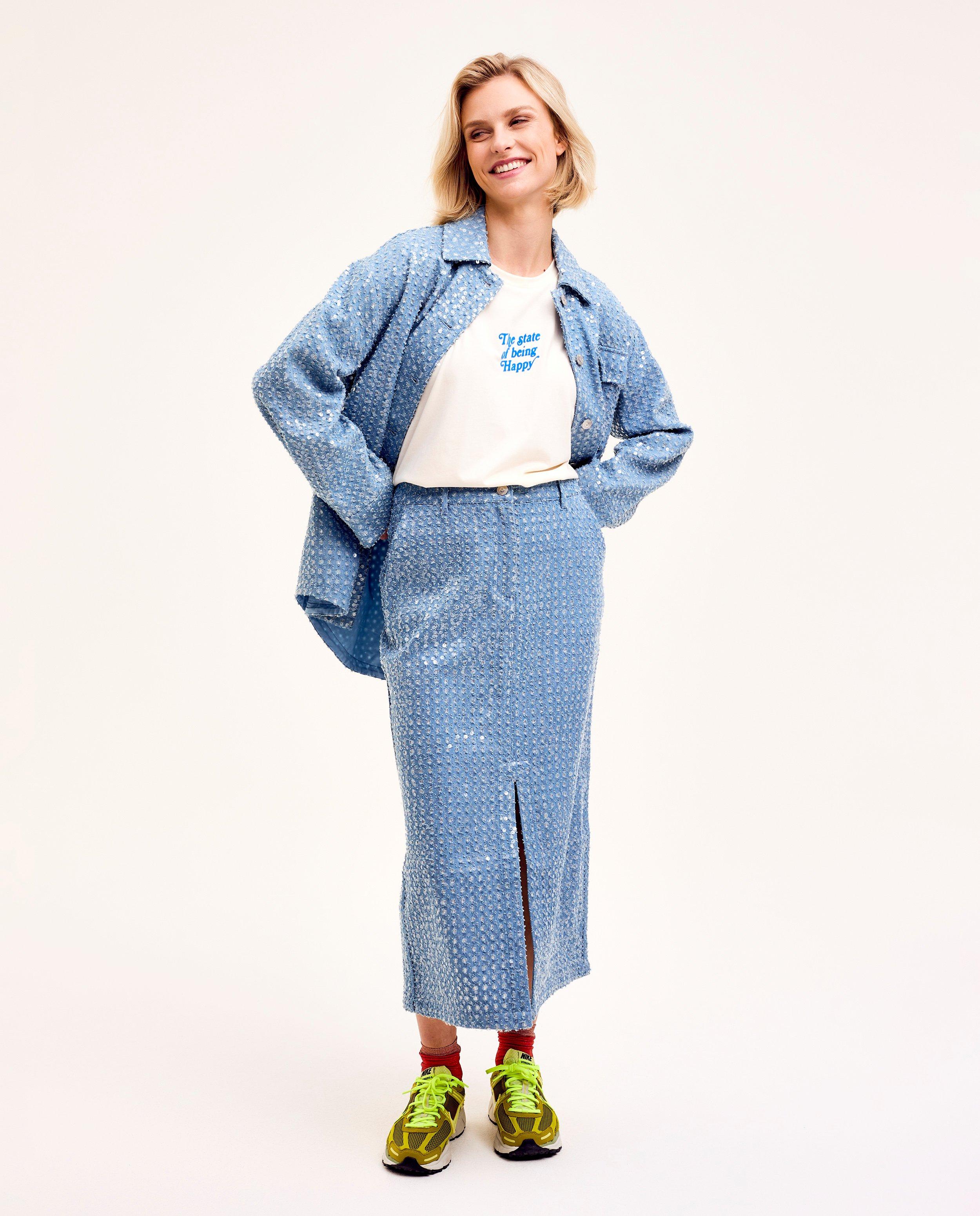 Blauwe jeansrok met pailletjes - null - CKS Dames