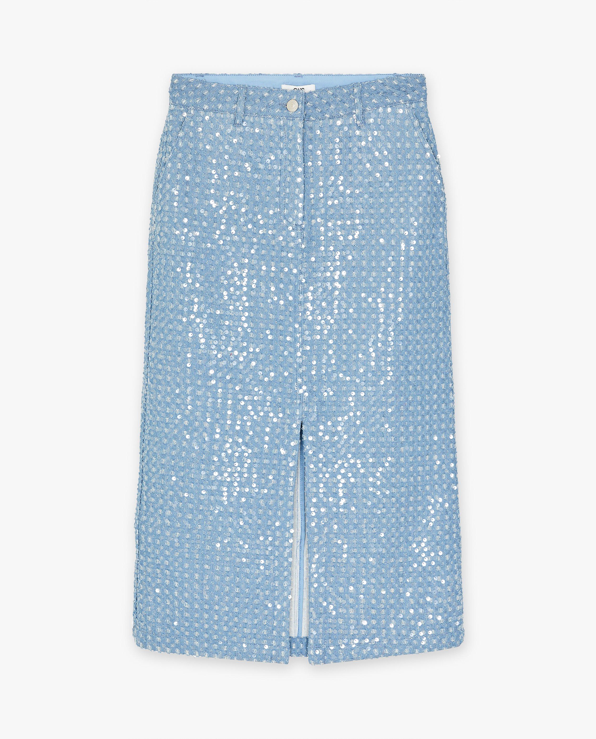 Rokken - Blauwe jeansrok met pailletjes