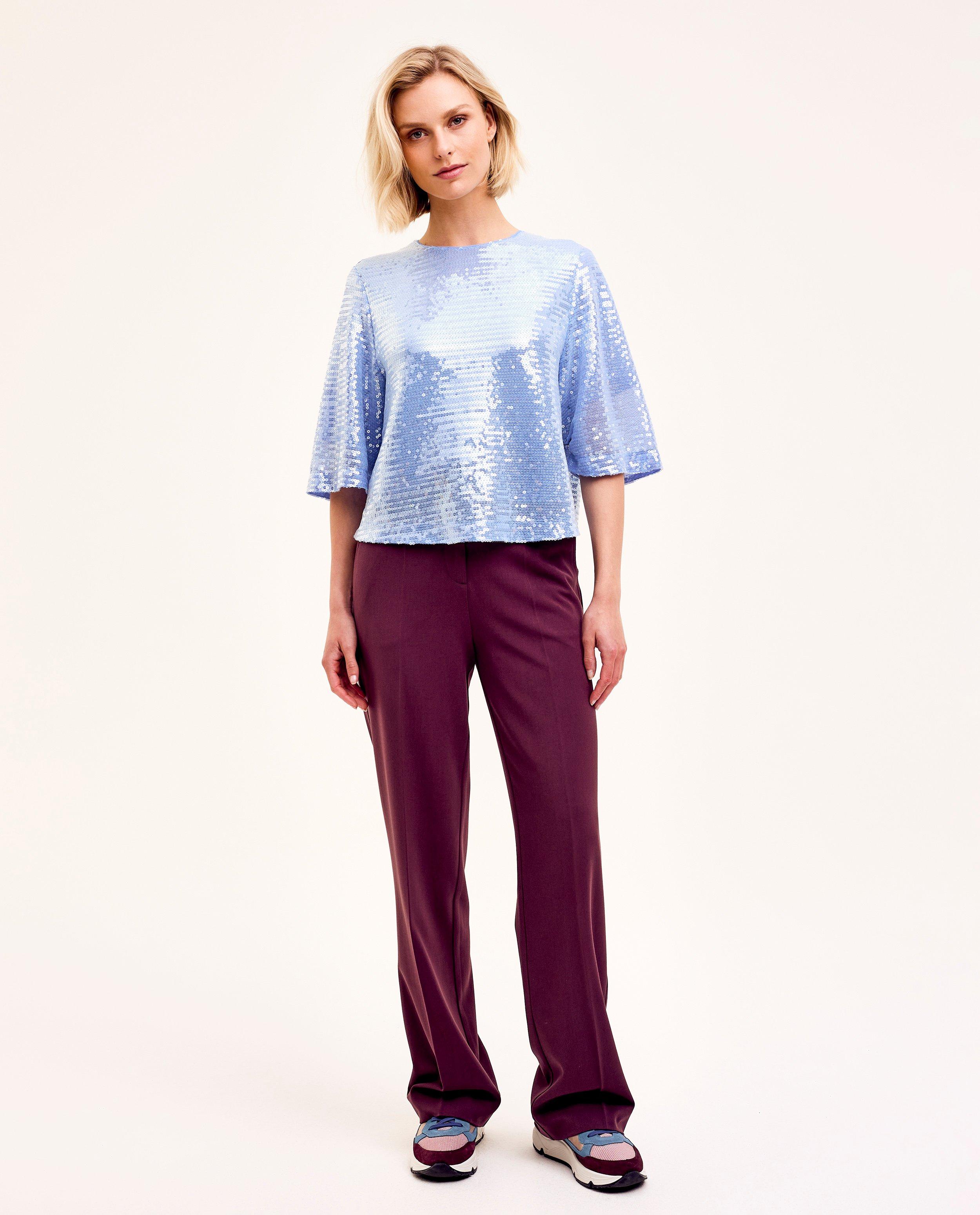 Hemden - Lichtblauwe blouse met pailletjes