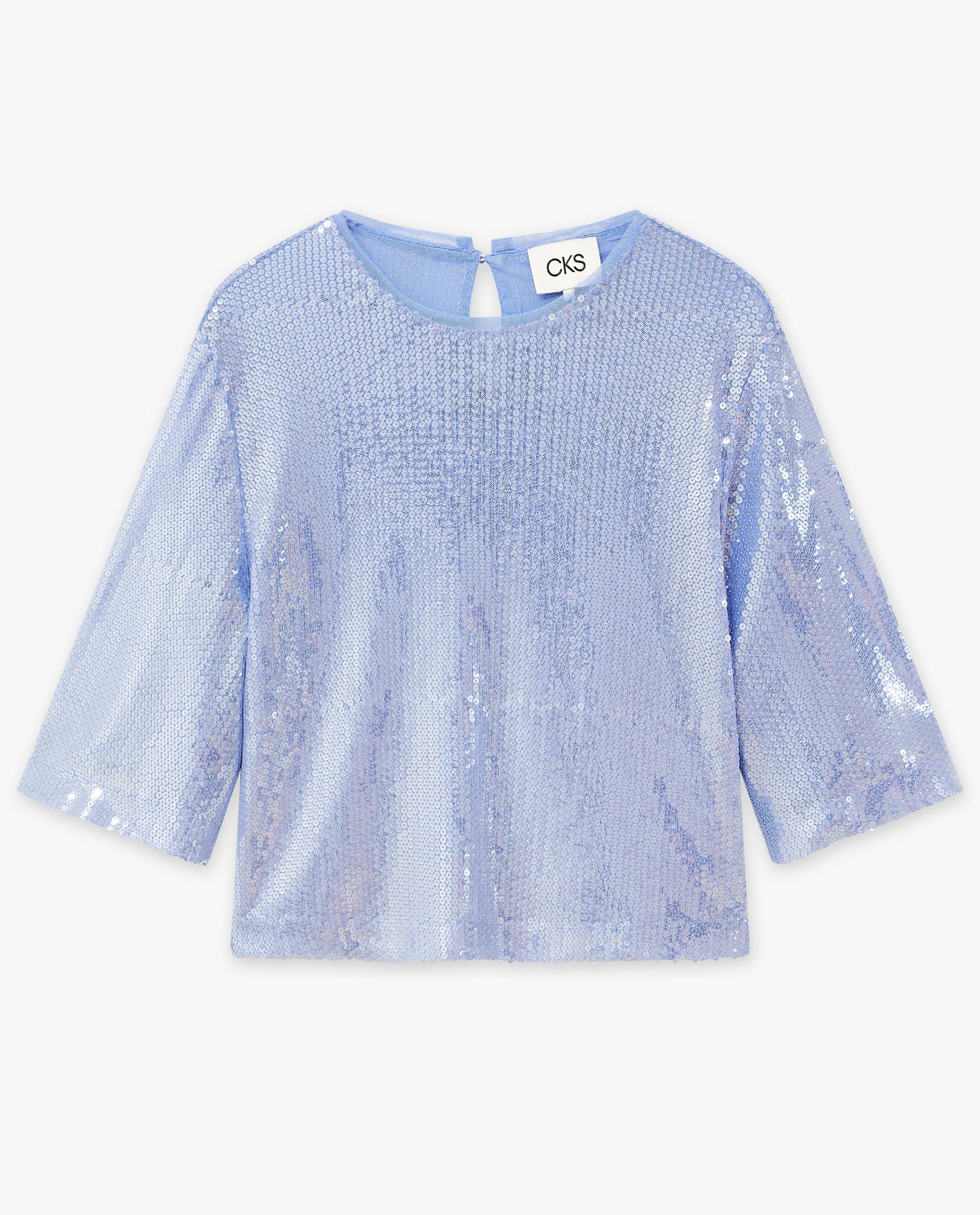 Hemden - Lichtblauwe blouse met pailletjes