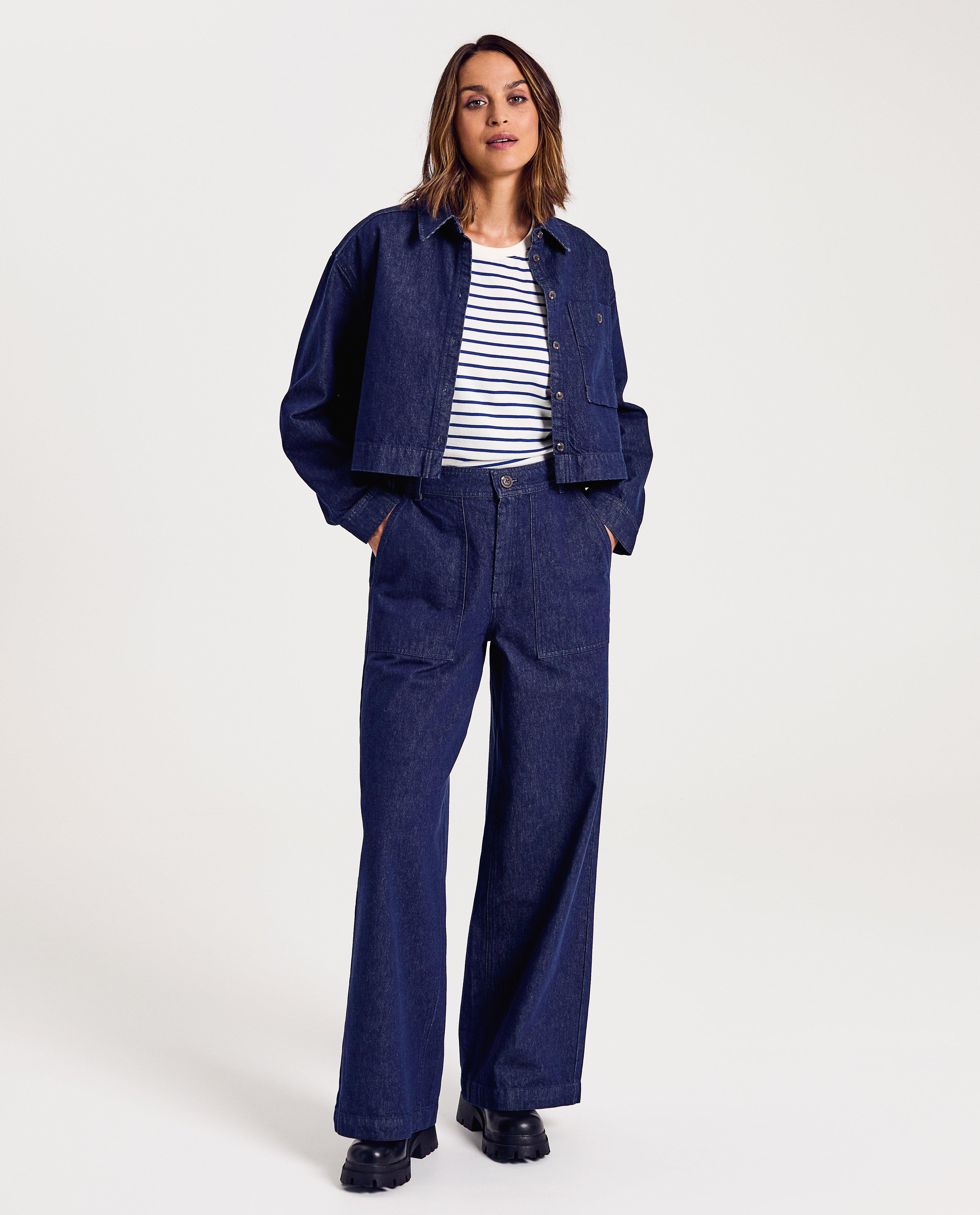 Chemises - Chemisier en jeans bleu foncé, coupe oversized