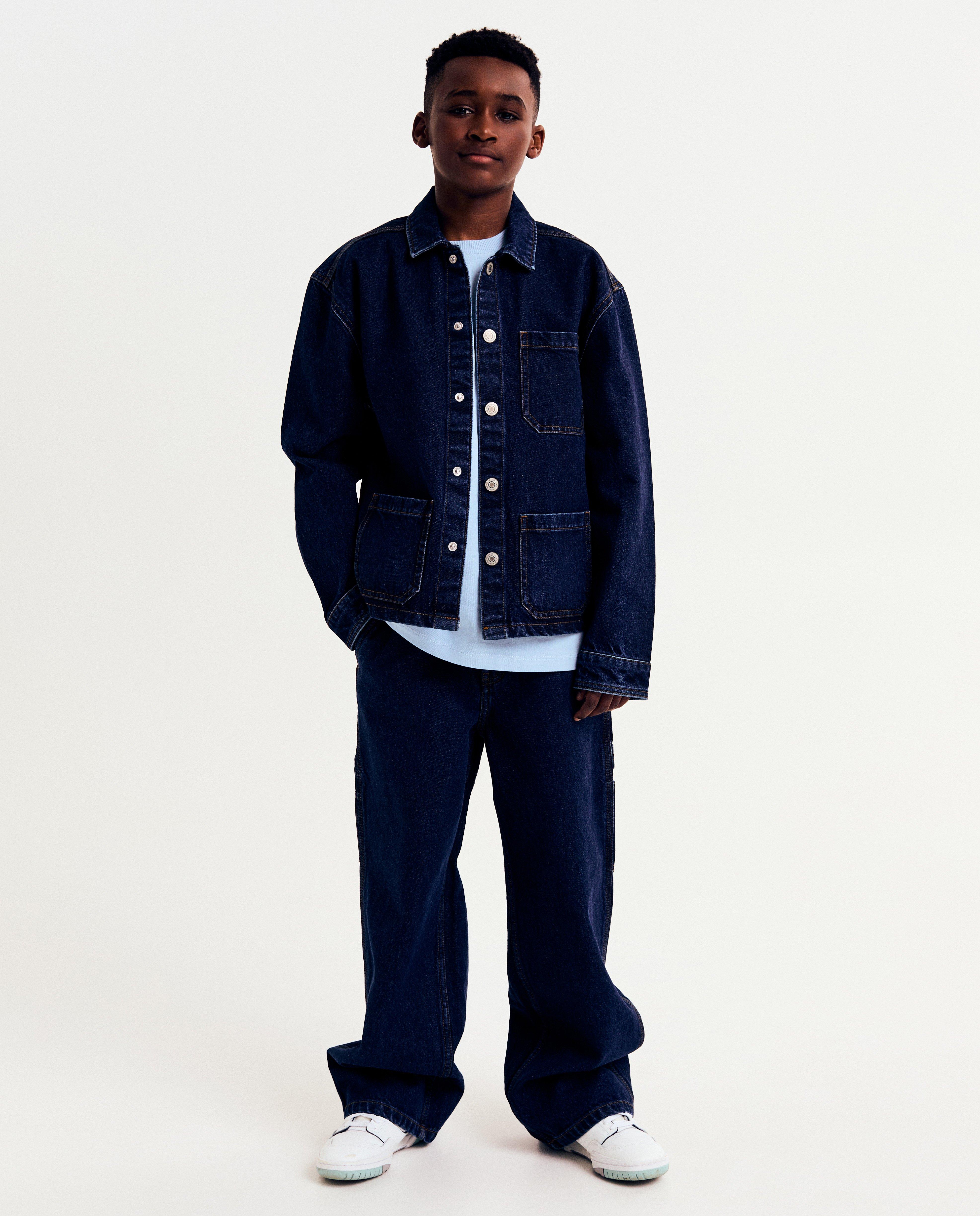 Hemden - Donkerblauw jeansvest, loose fit, 6-14 jaar