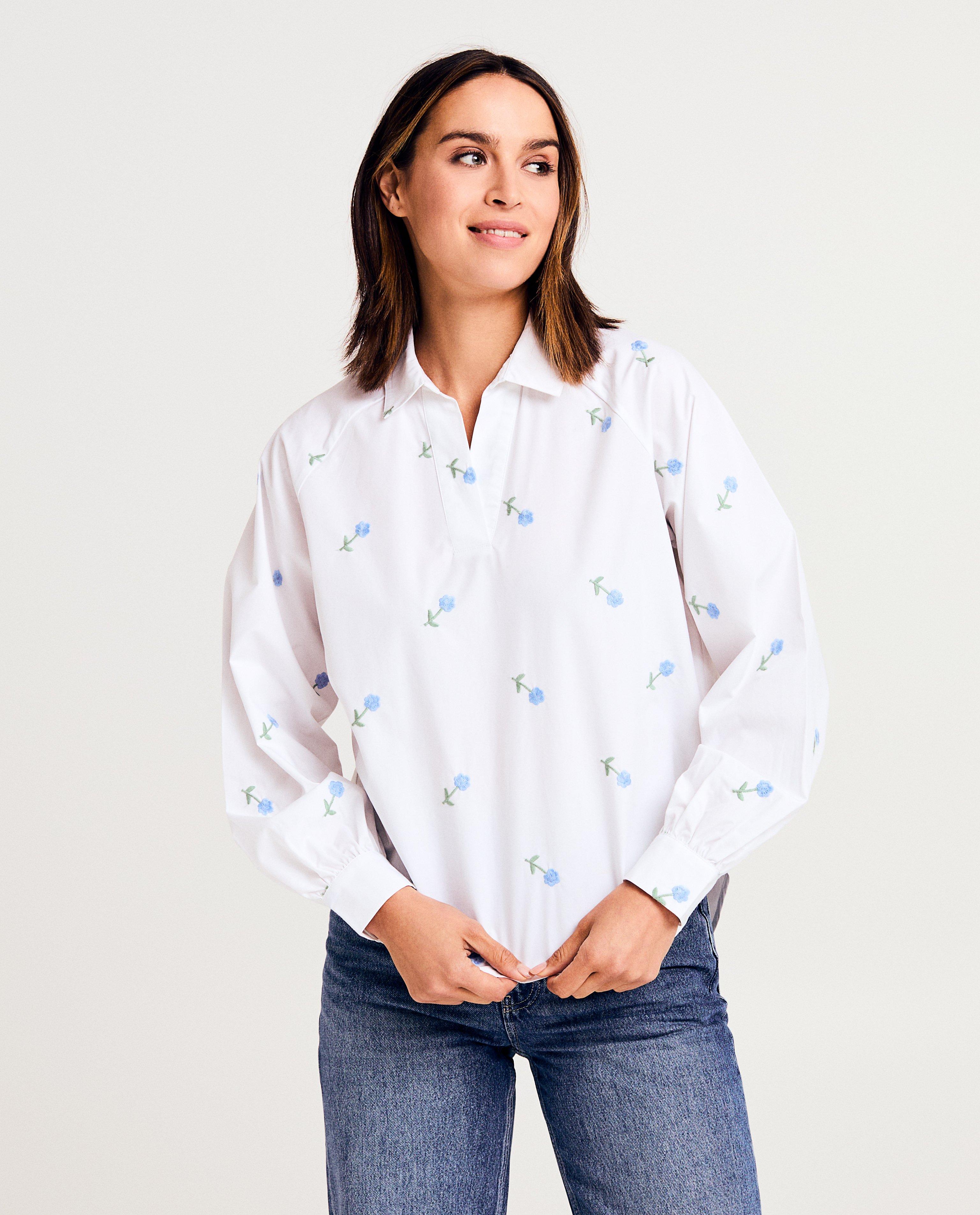 Hemden - Blouse met geborduurde bloemen