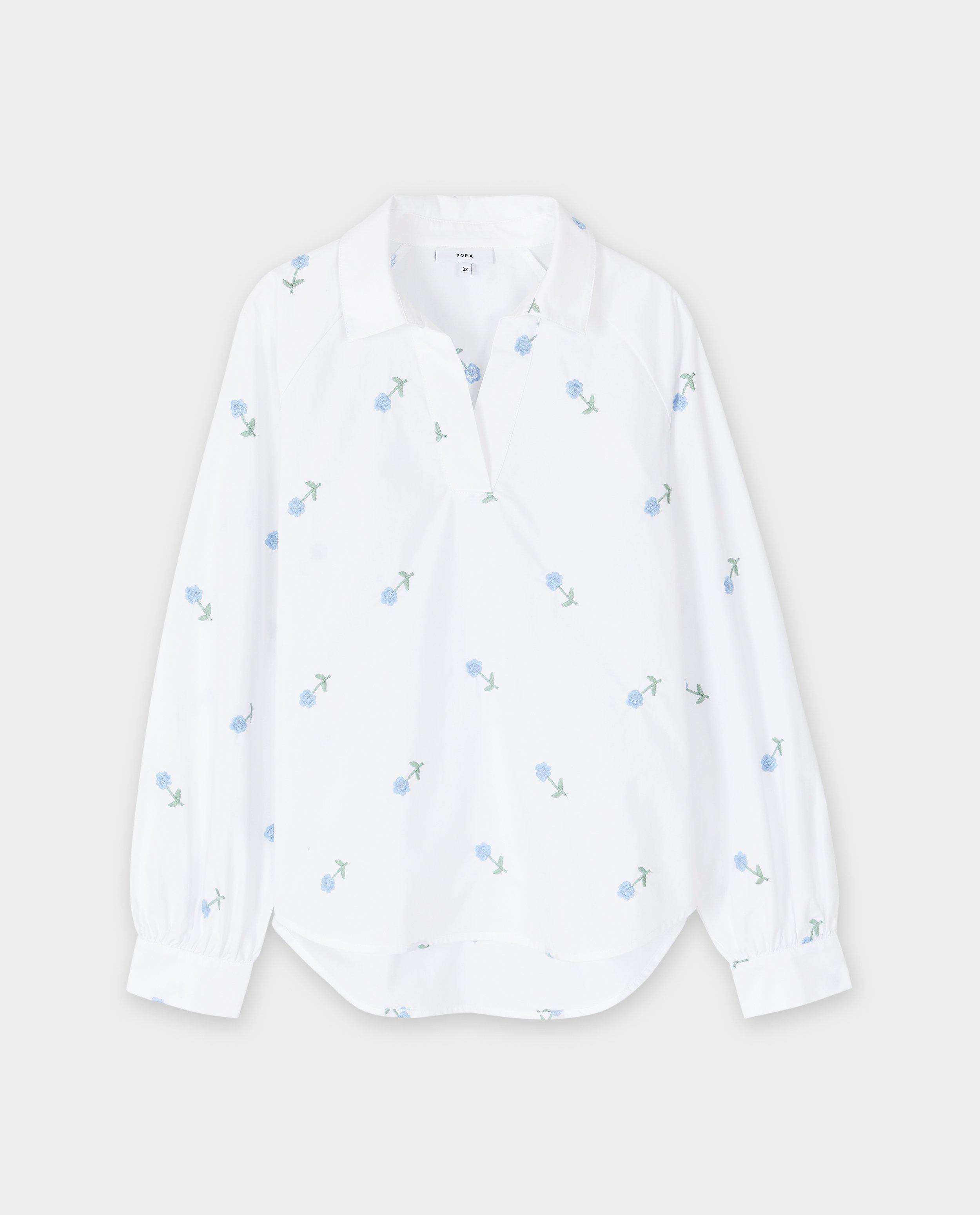 Hemden - Blouse met geborduurde bloemen