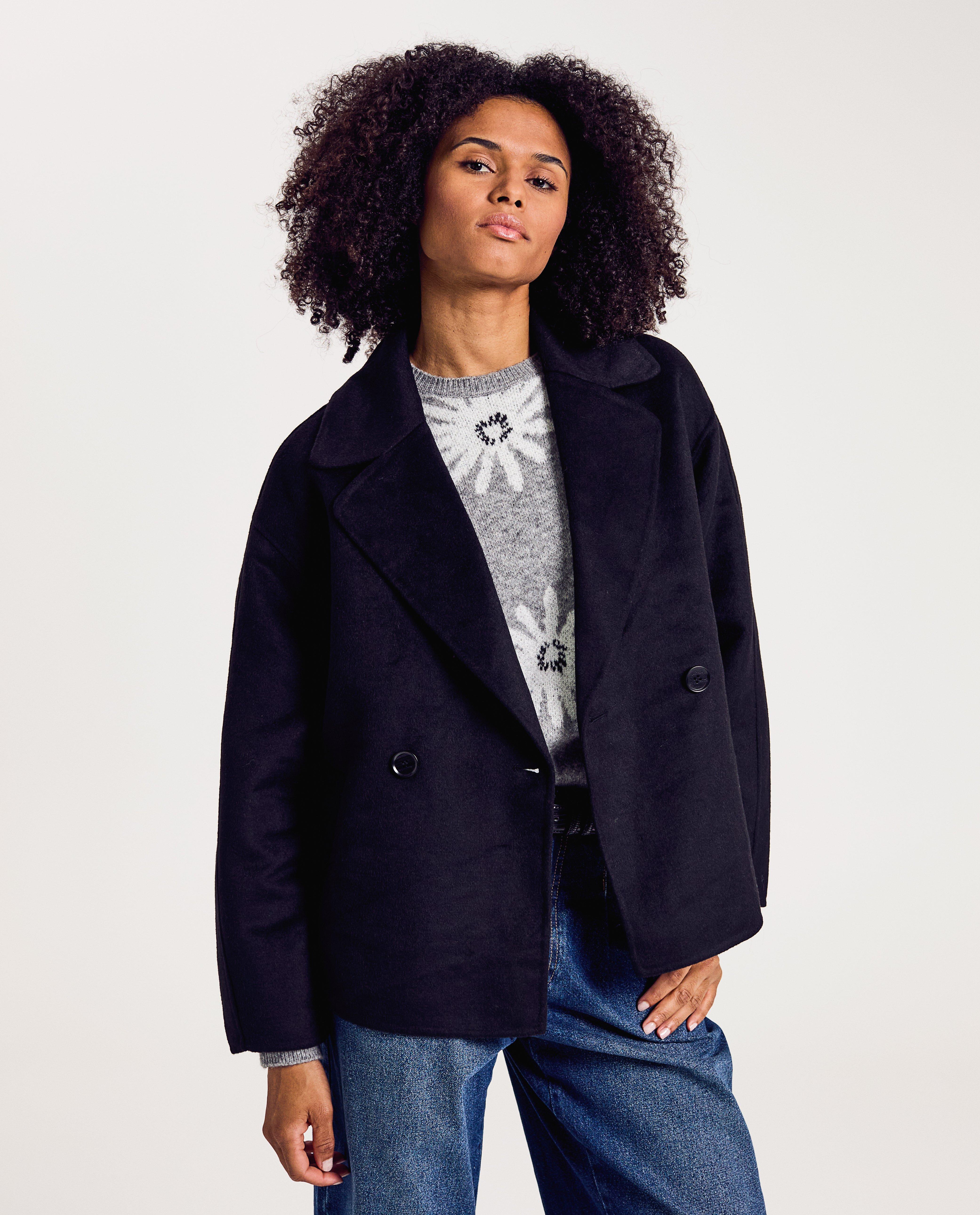 Zwarte jas met wol, dames - null - Sora