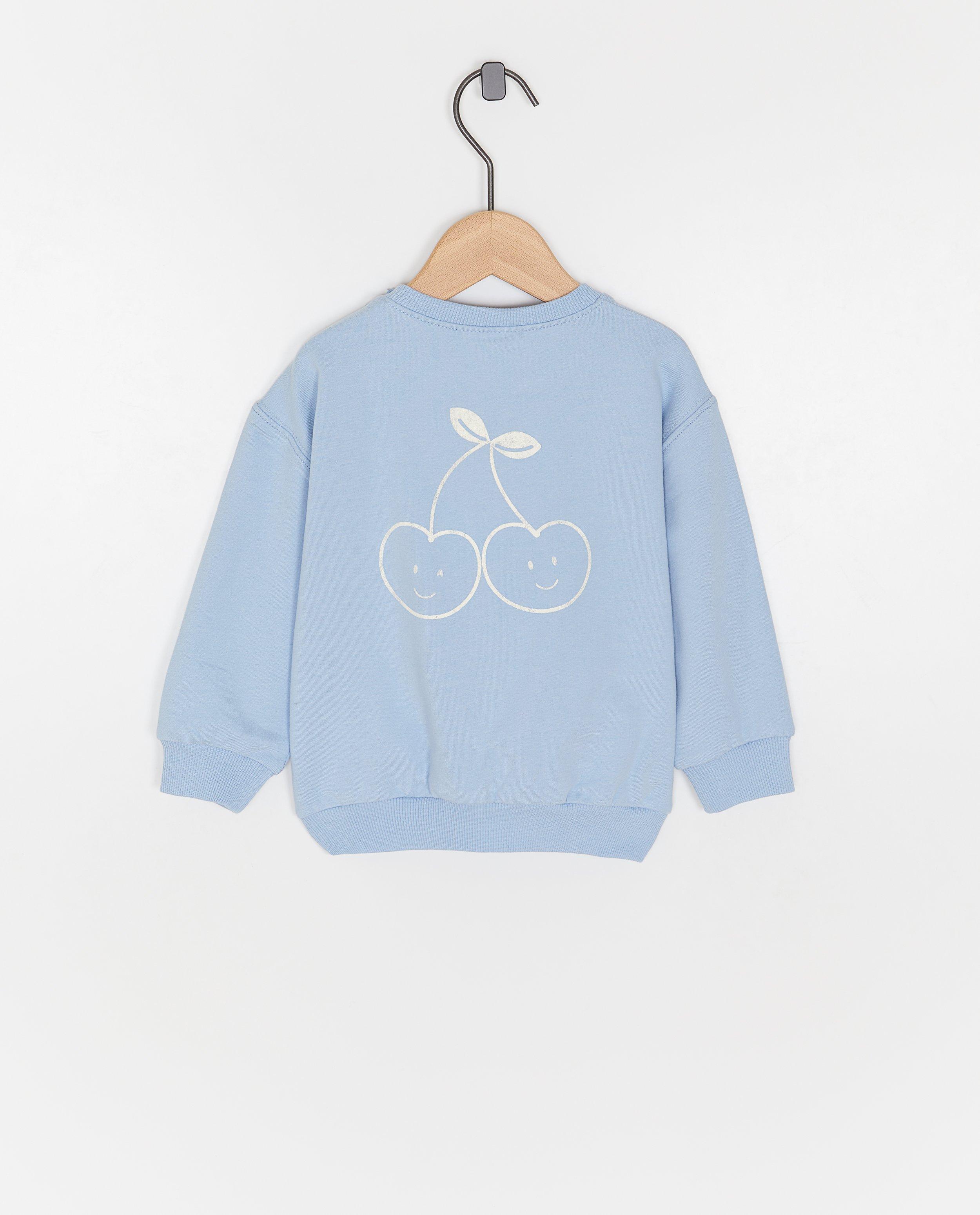 Sweaters - Blauwe sweater met backprint, Poppemie
