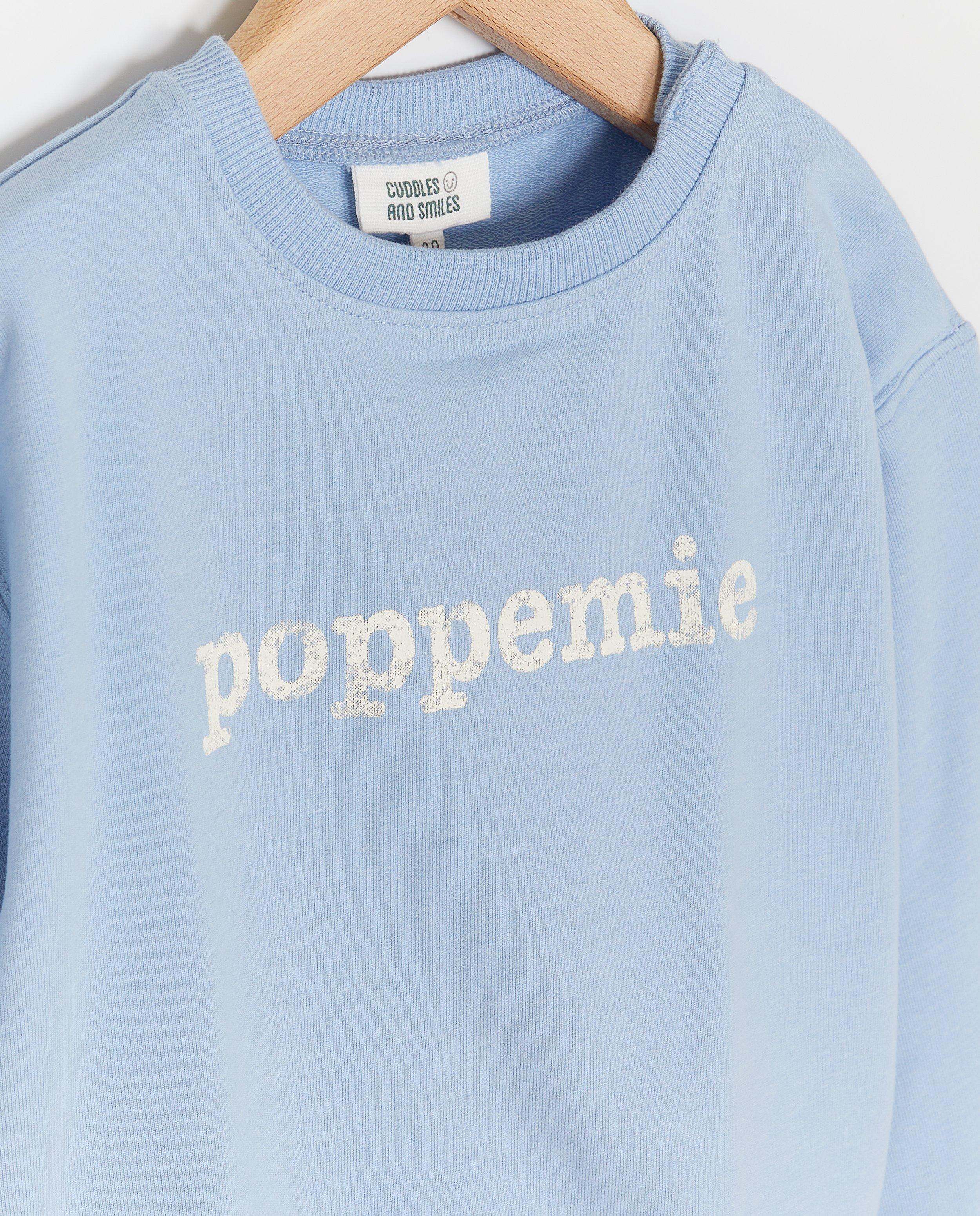 Sweaters - Blauwe sweater met backprint, Poppemie