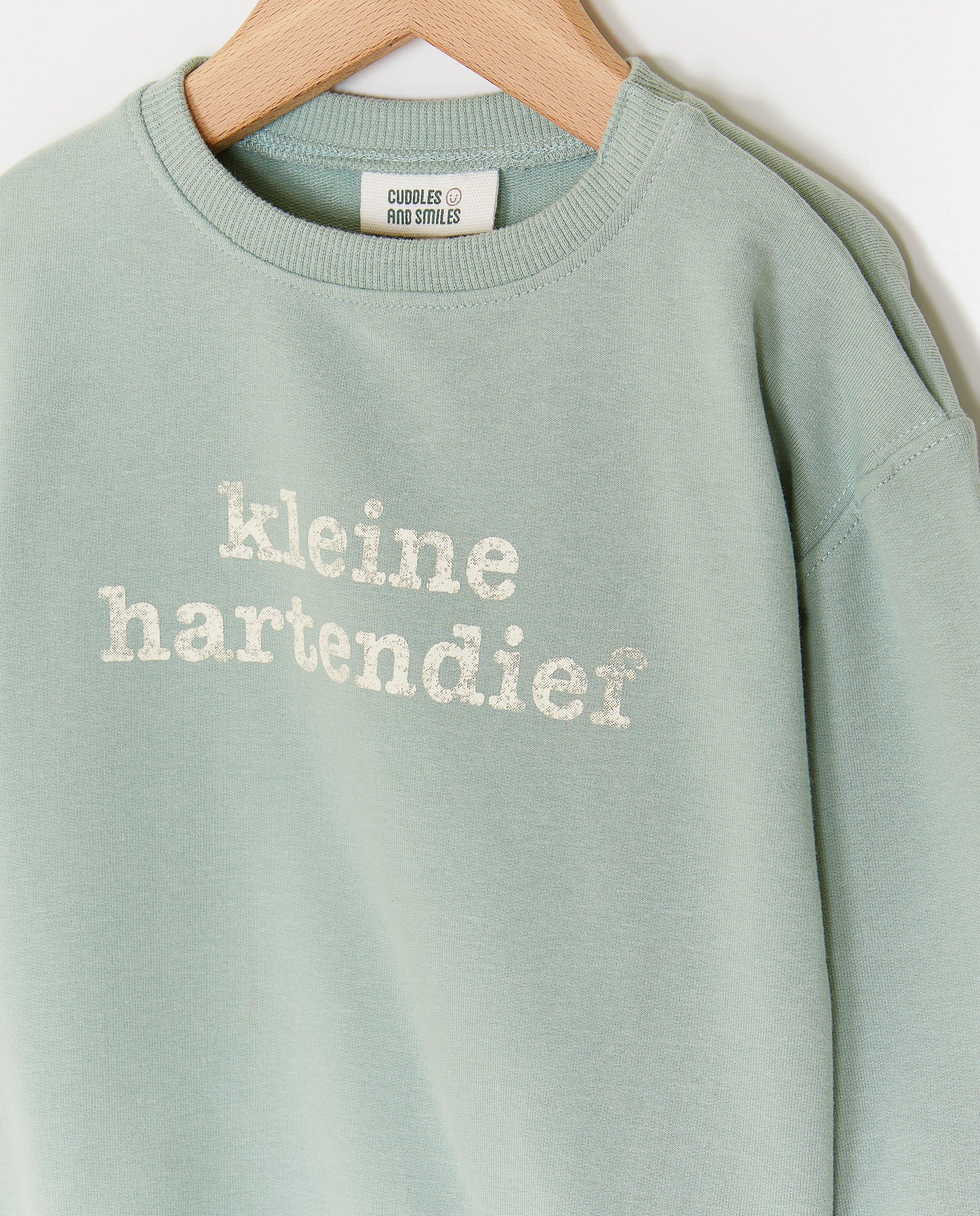Sweaters - Blauwe sweater met backprint, Poppemie
