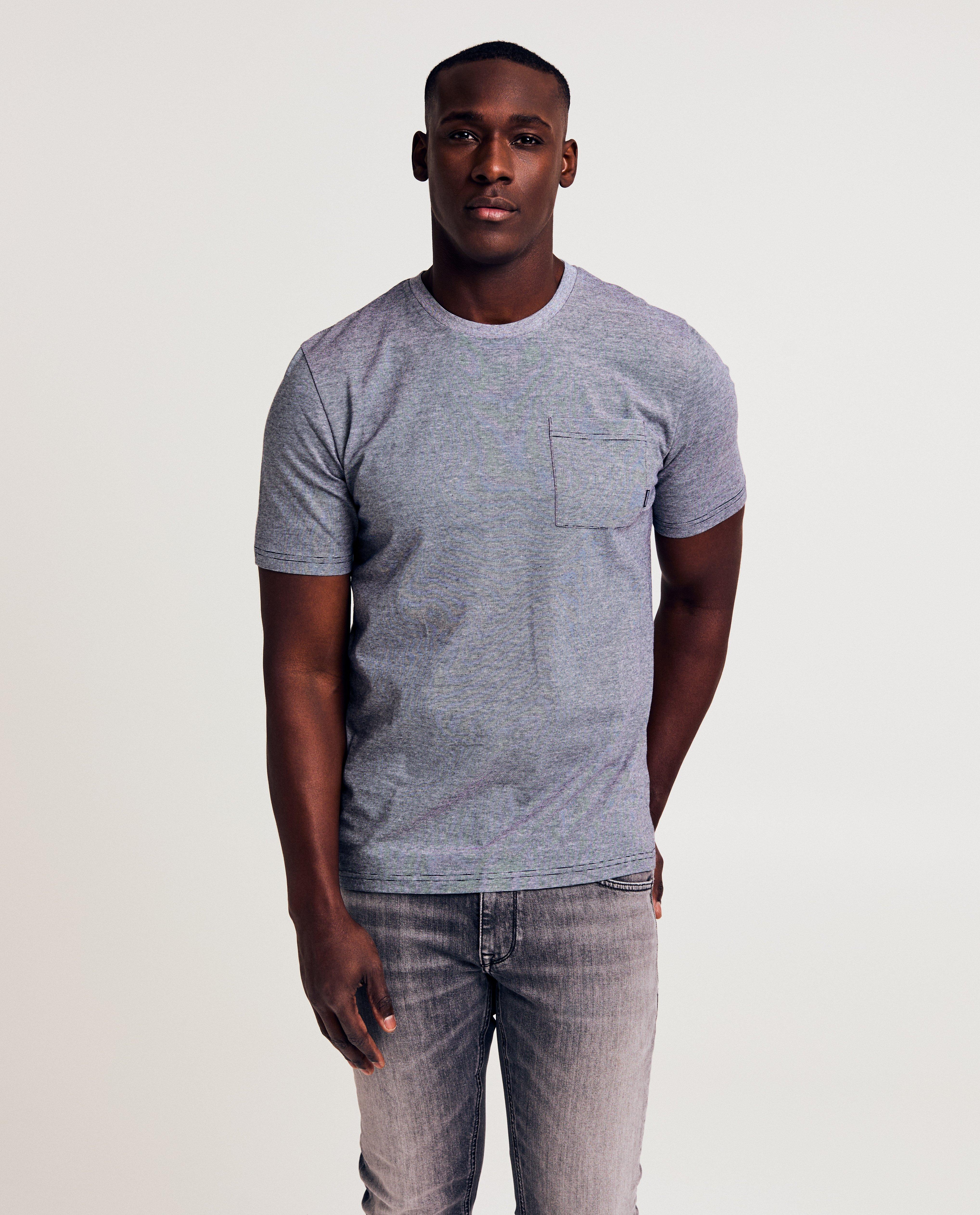 Blauwgrijs T-shirt met fijne strepen - null - Quarterback
